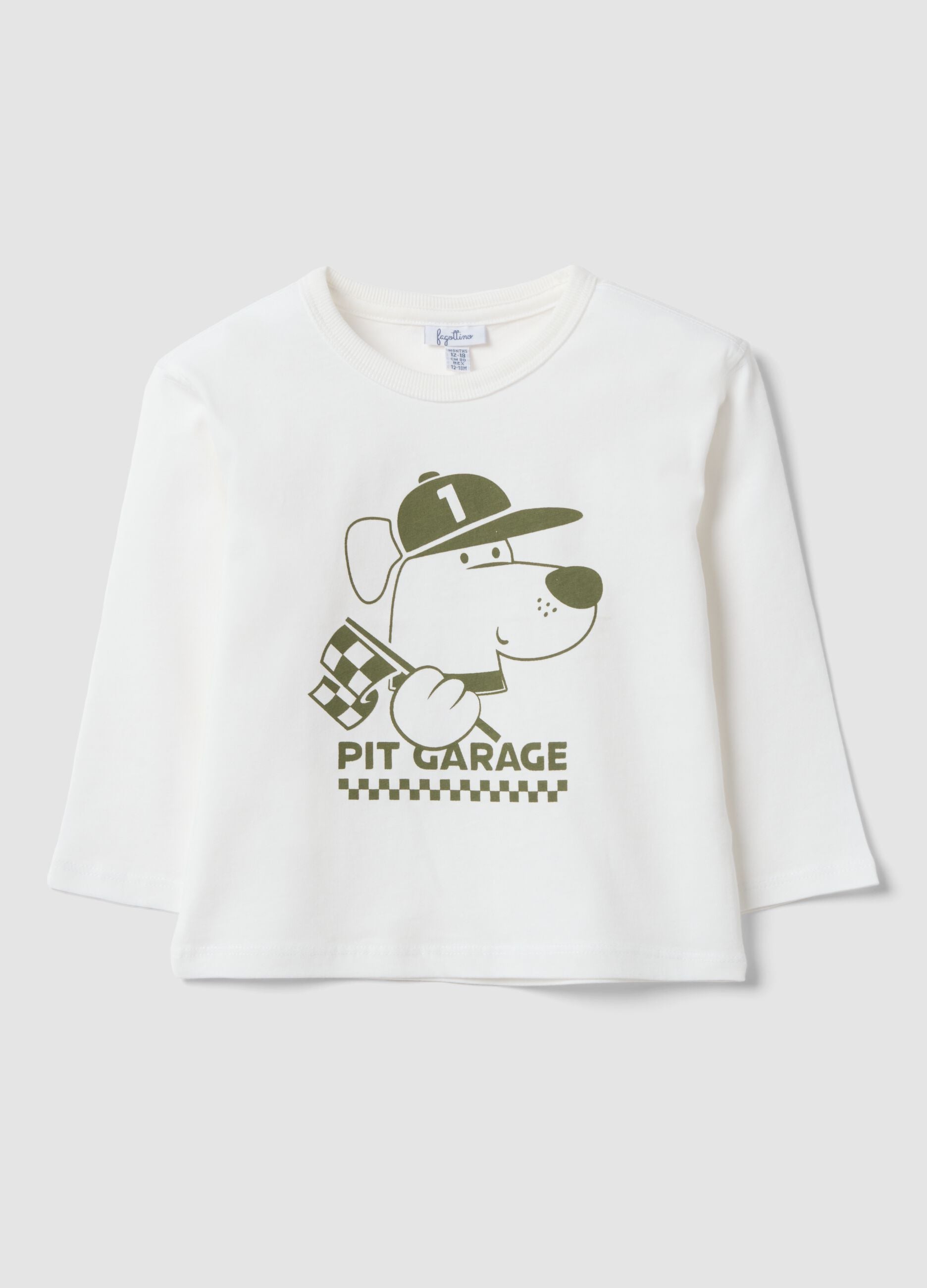 White organic cotton T-shirt with puppy print for boys