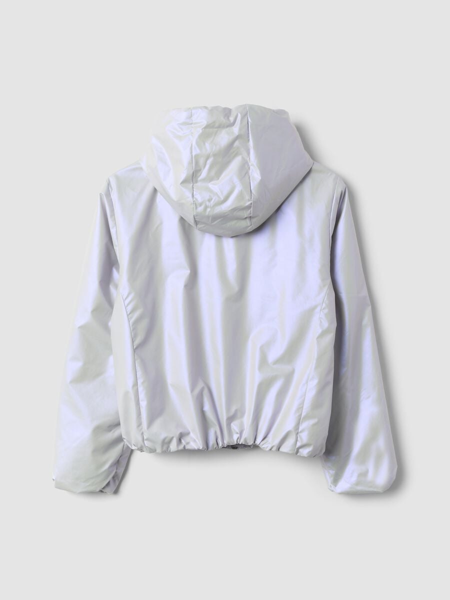 Grey hooded rain jacket with zip for girls_1