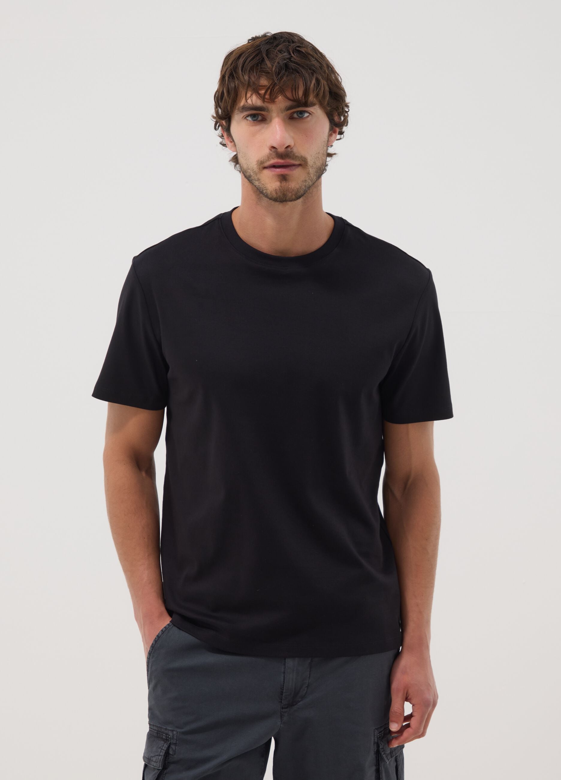 Blue short-sleeve pure cotton T-shirt