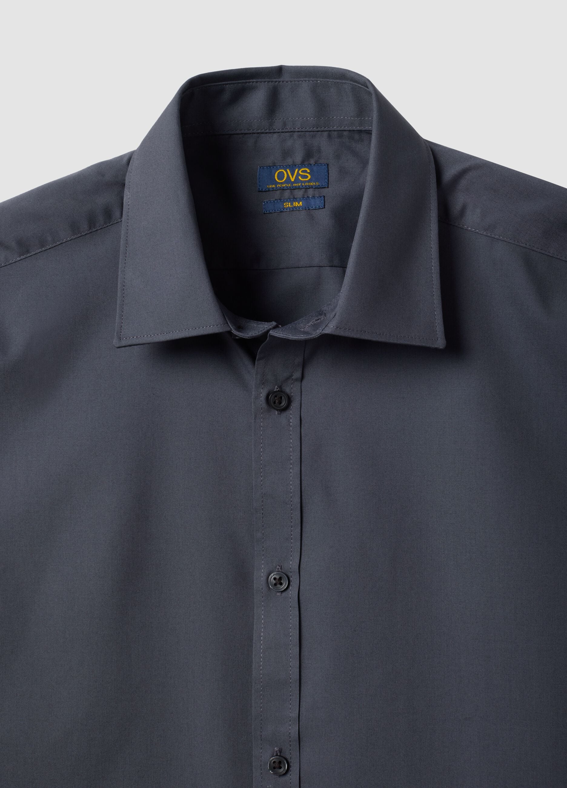 Camicia grigia slim fit con colletto classico easy iron