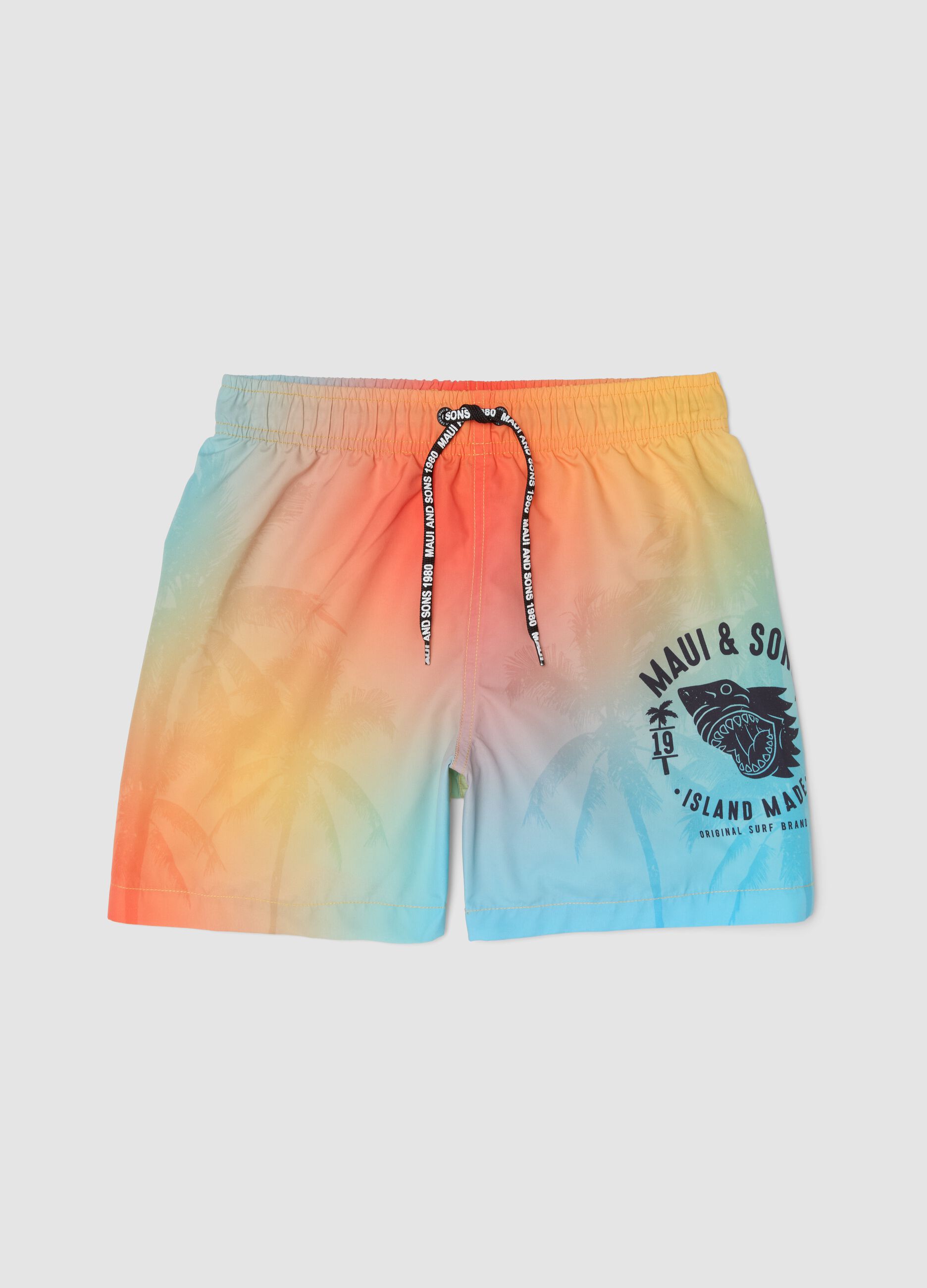 Boys&rsquo; multicolour ombr&eacute; swim shorts with tropical print