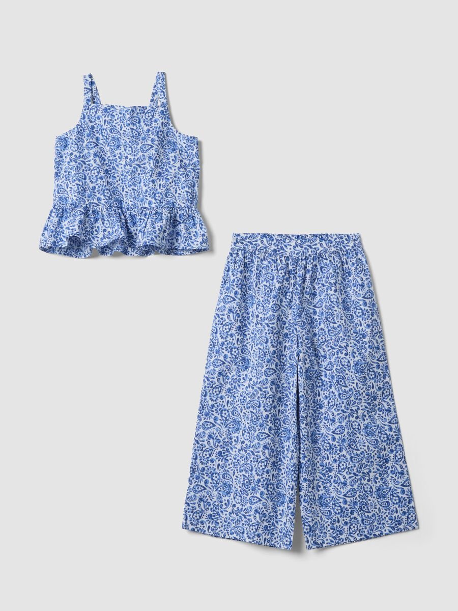 Blue pure cotton set with top and trousers_0