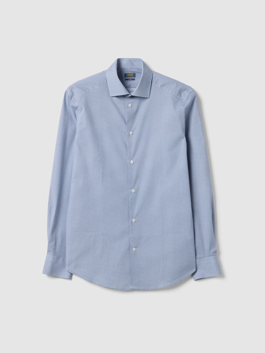 Slim fit blue stretch cotton shirt with micro checks_4