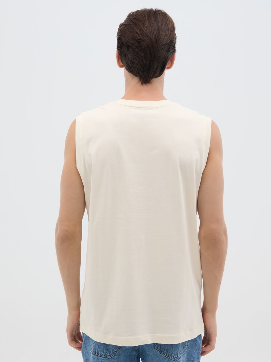 Men's oversized beige tank top in pure cotton, regular fit_3