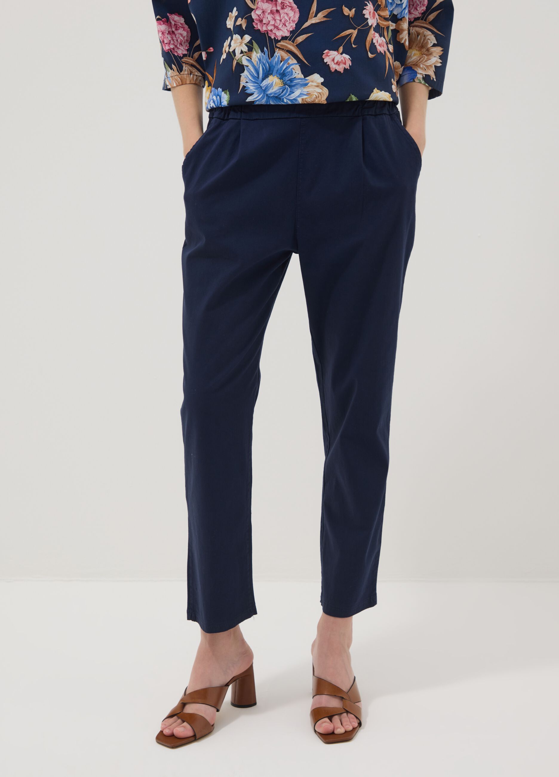 Blue stretch cotton trousers