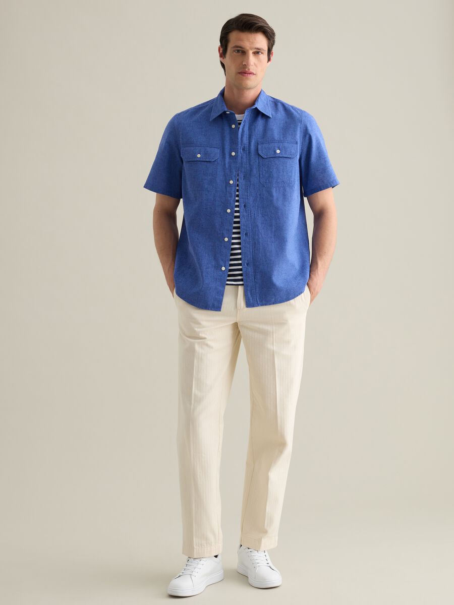 Blue cotton and linen shirt_1