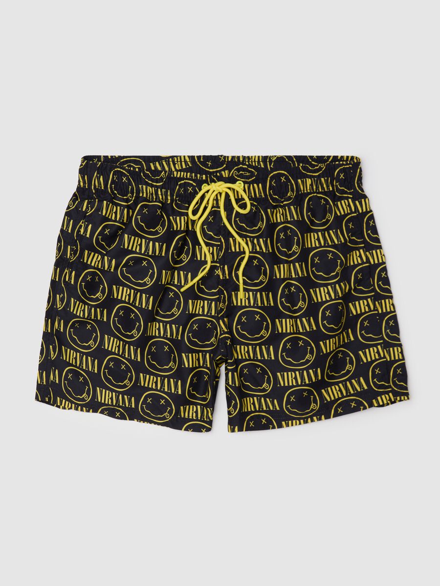 Black swimming trunks with Nirvana logo_4