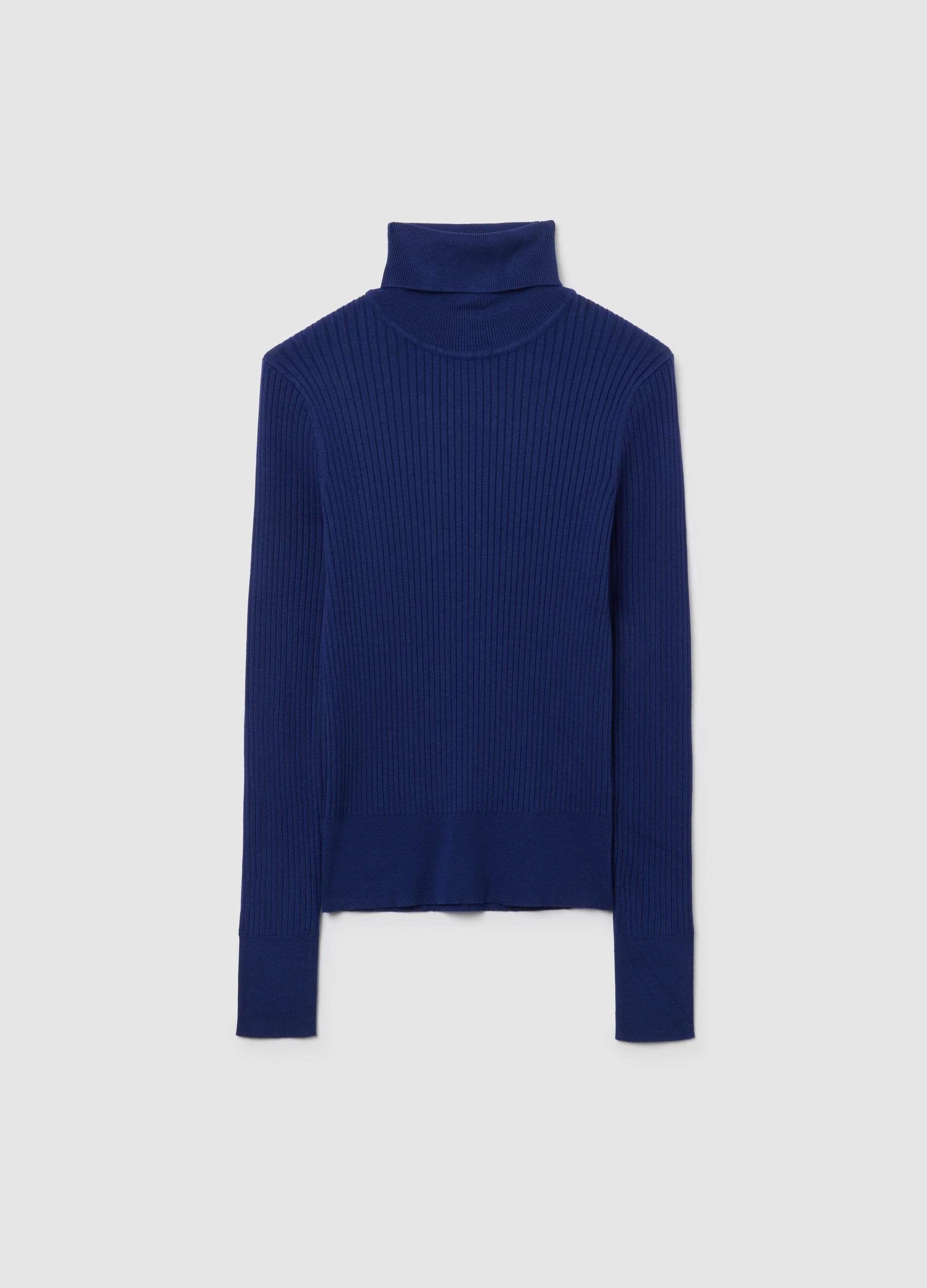 Blue Viscose Blend Turtleneck