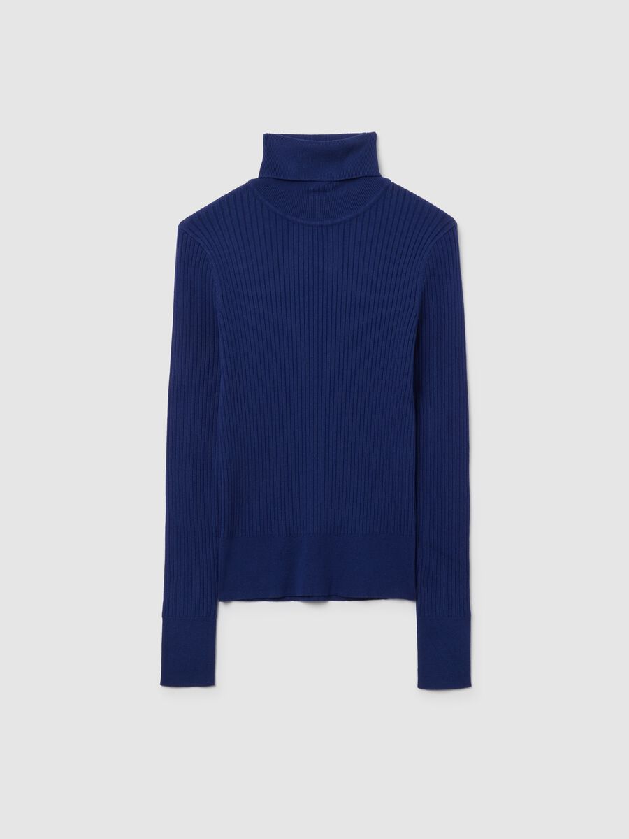 Blue Viscose Blend Turtleneck_0