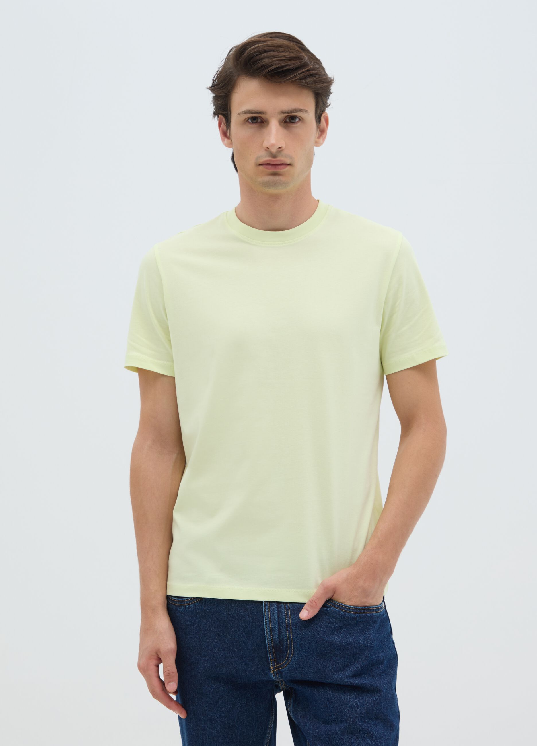 Men's regular fit green pure cotton T-shirt