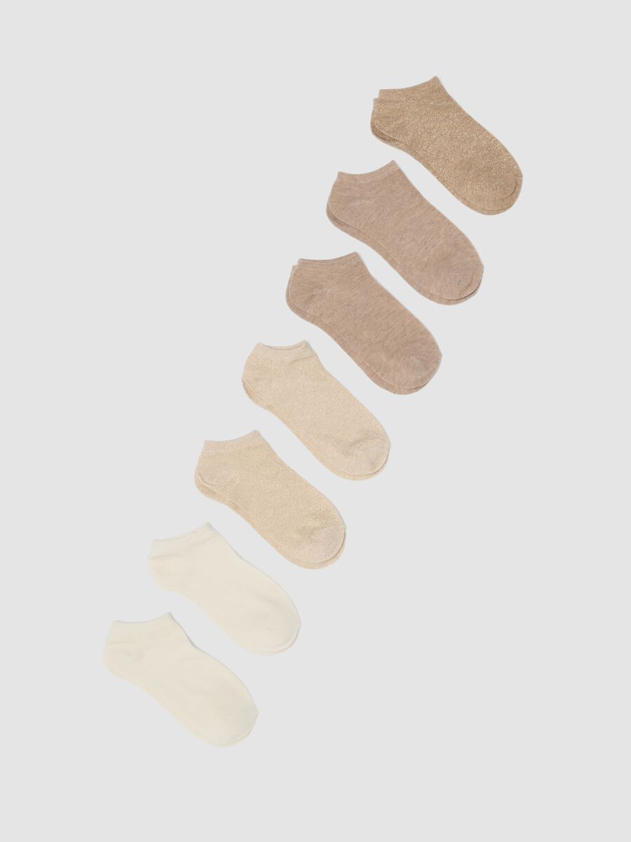 Multipack of seven beige no-show socks in stretchy fabric_0