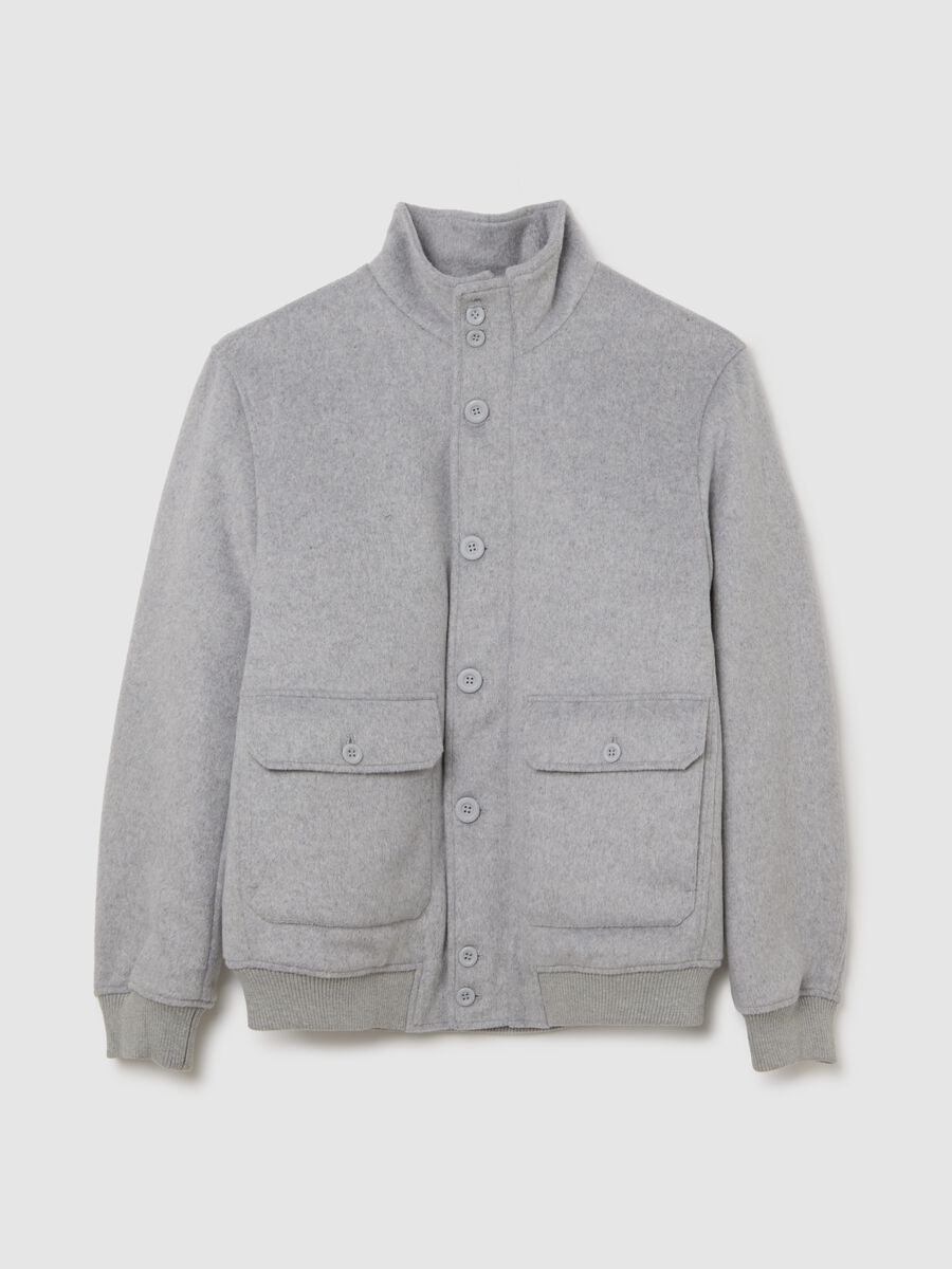 Giacca imbottita grigia regular fit con zip e bottoni_0