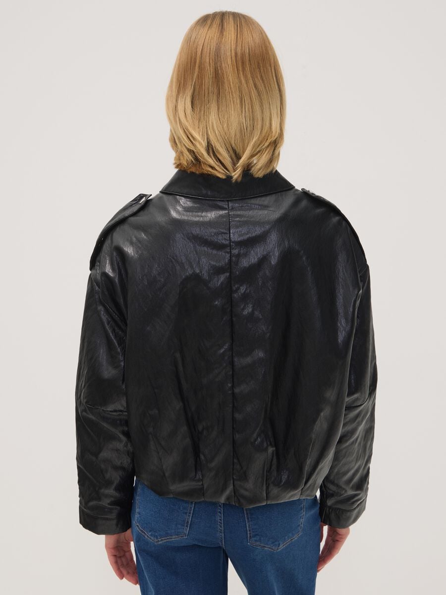 Giacca nera in misto cotone con zip regular fit_3
