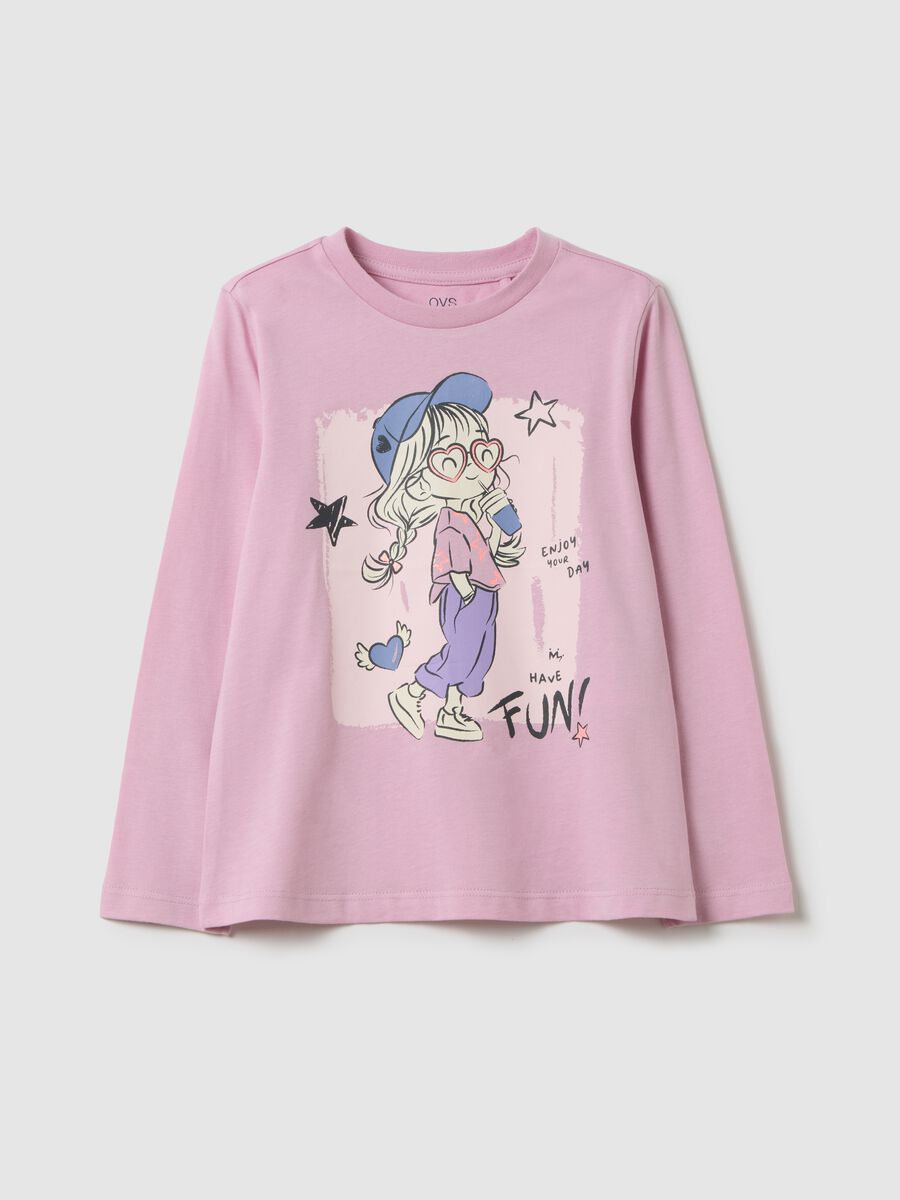 Girls' regular fit pink pure cotton top with print_0