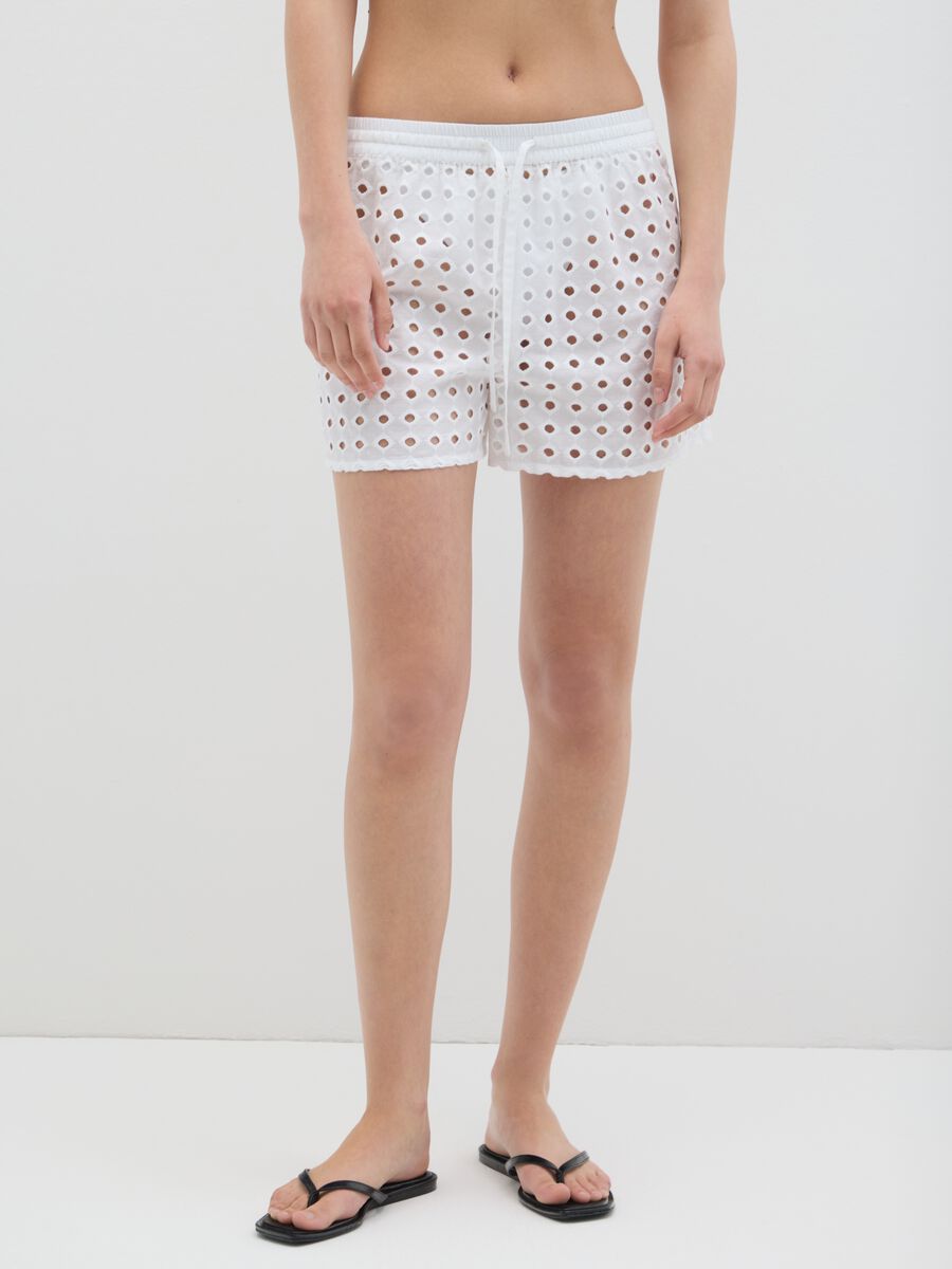 Women's White Pure Cotton Shorts_1