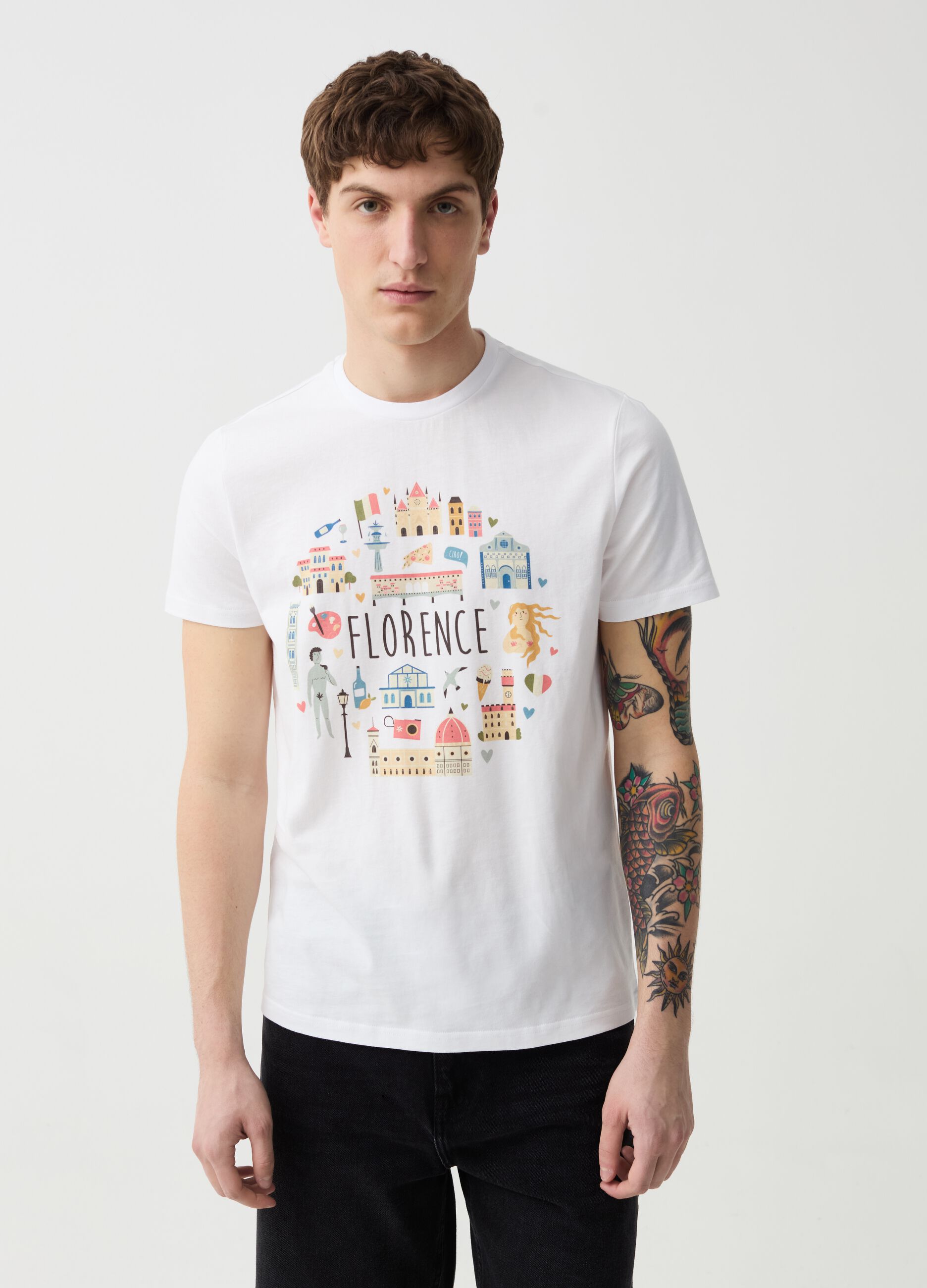 Cotton t-shirt with Firenze print