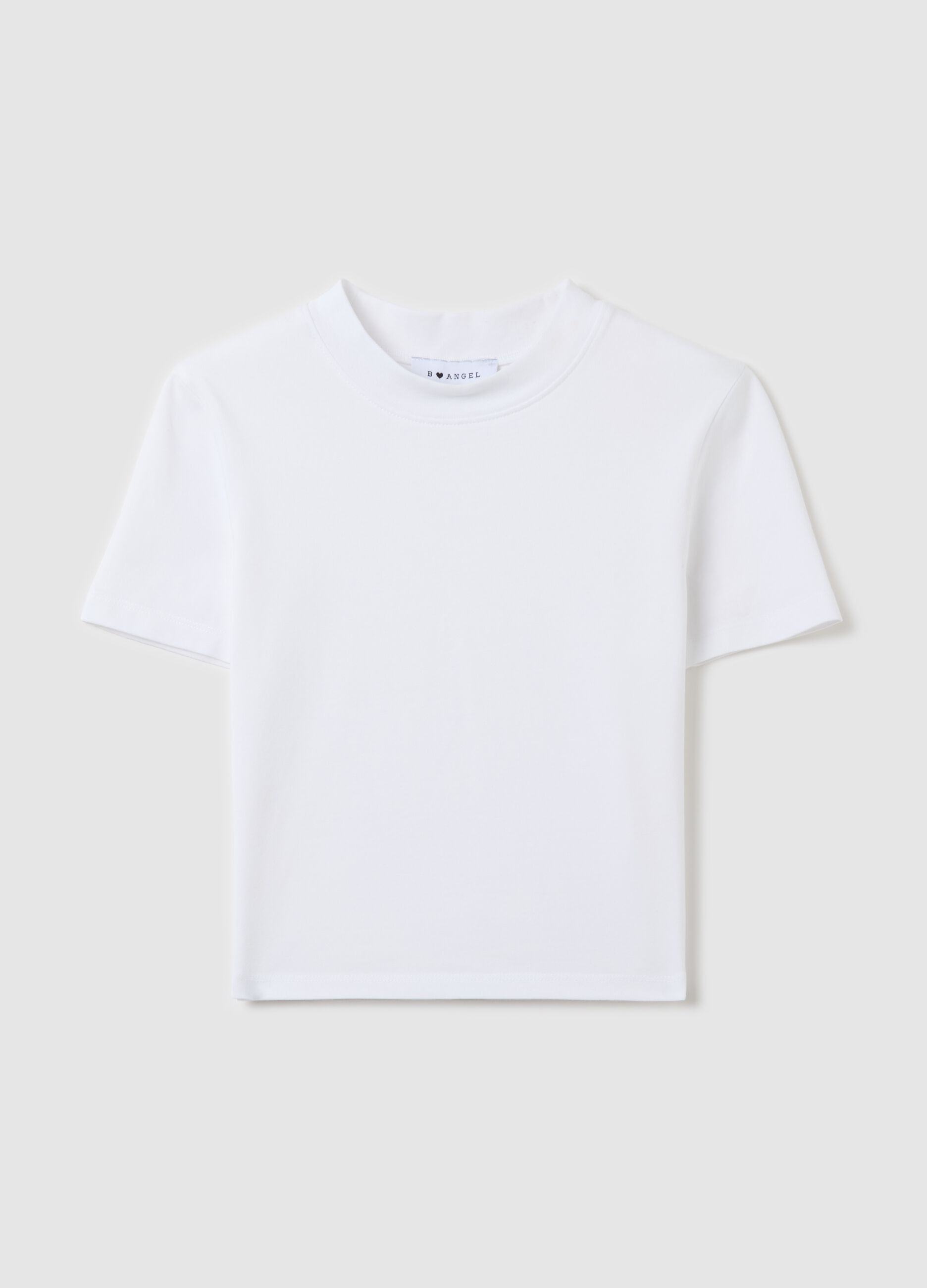 Stretch cotton T-shirt with mock neck