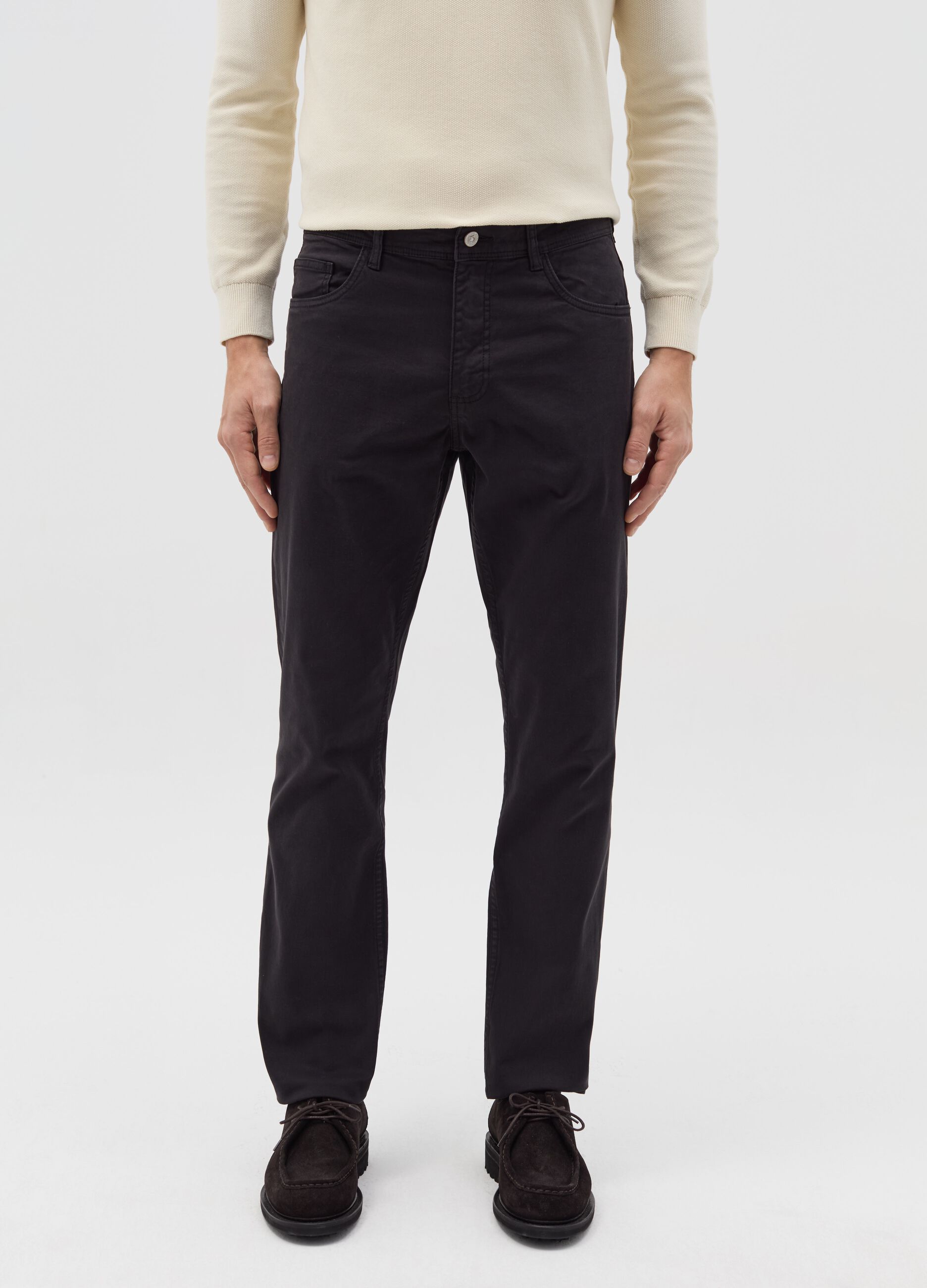 Pantalone slim fit in cotone stretch nero
