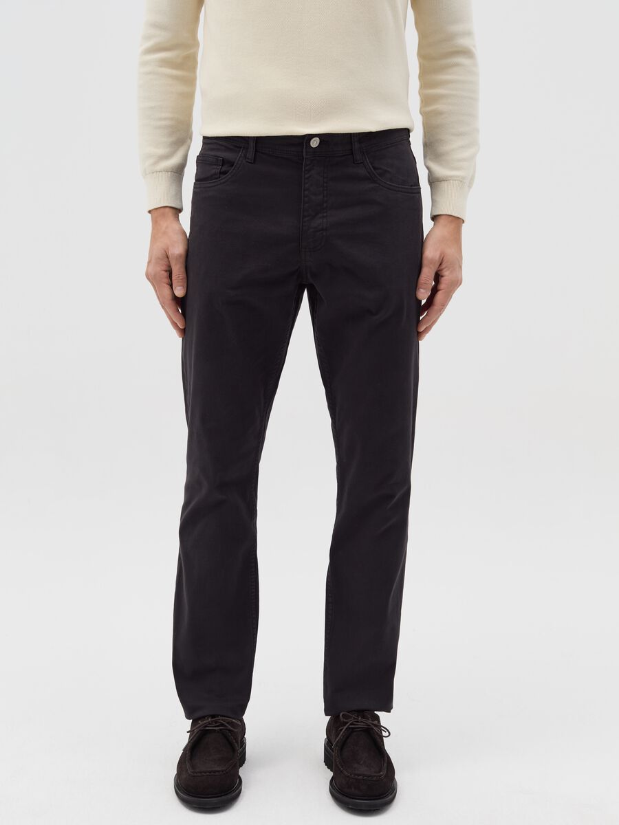 Black slim-fit trousers in stretch cotton_1