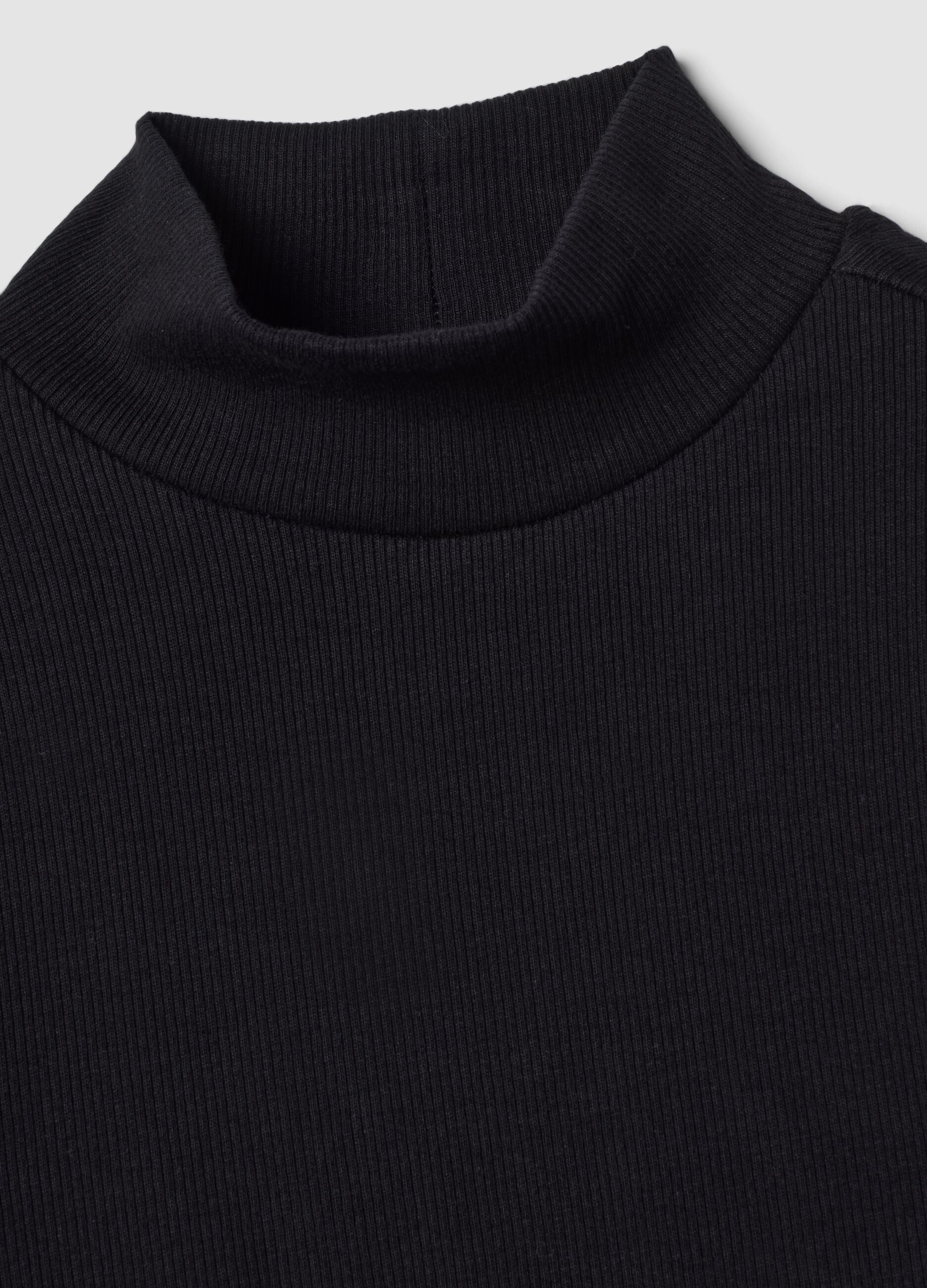 Black slim-fit ribbed stretch organic cotton T-shirt