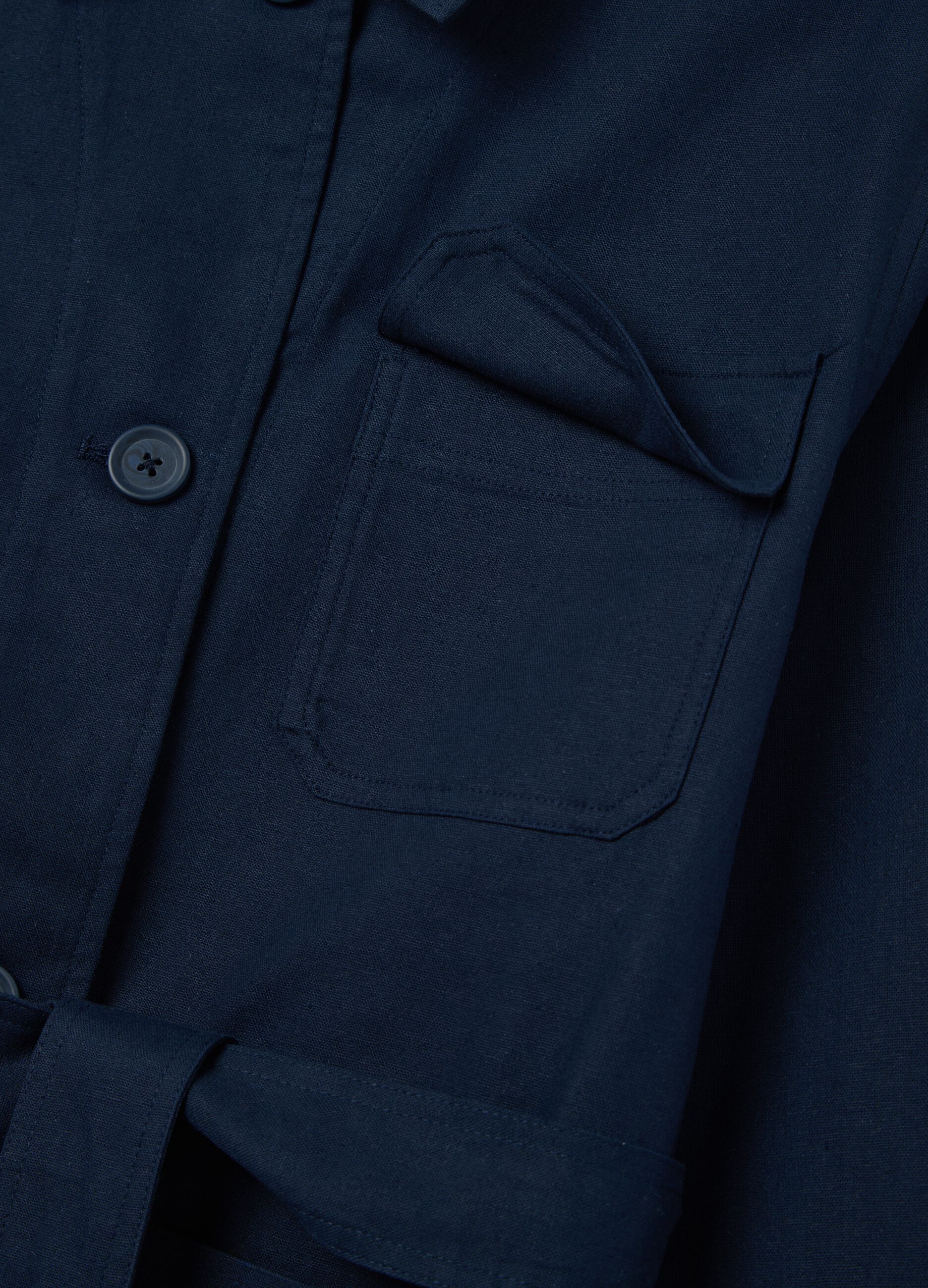 Giacca da donna in cotone e lino blu regular fit