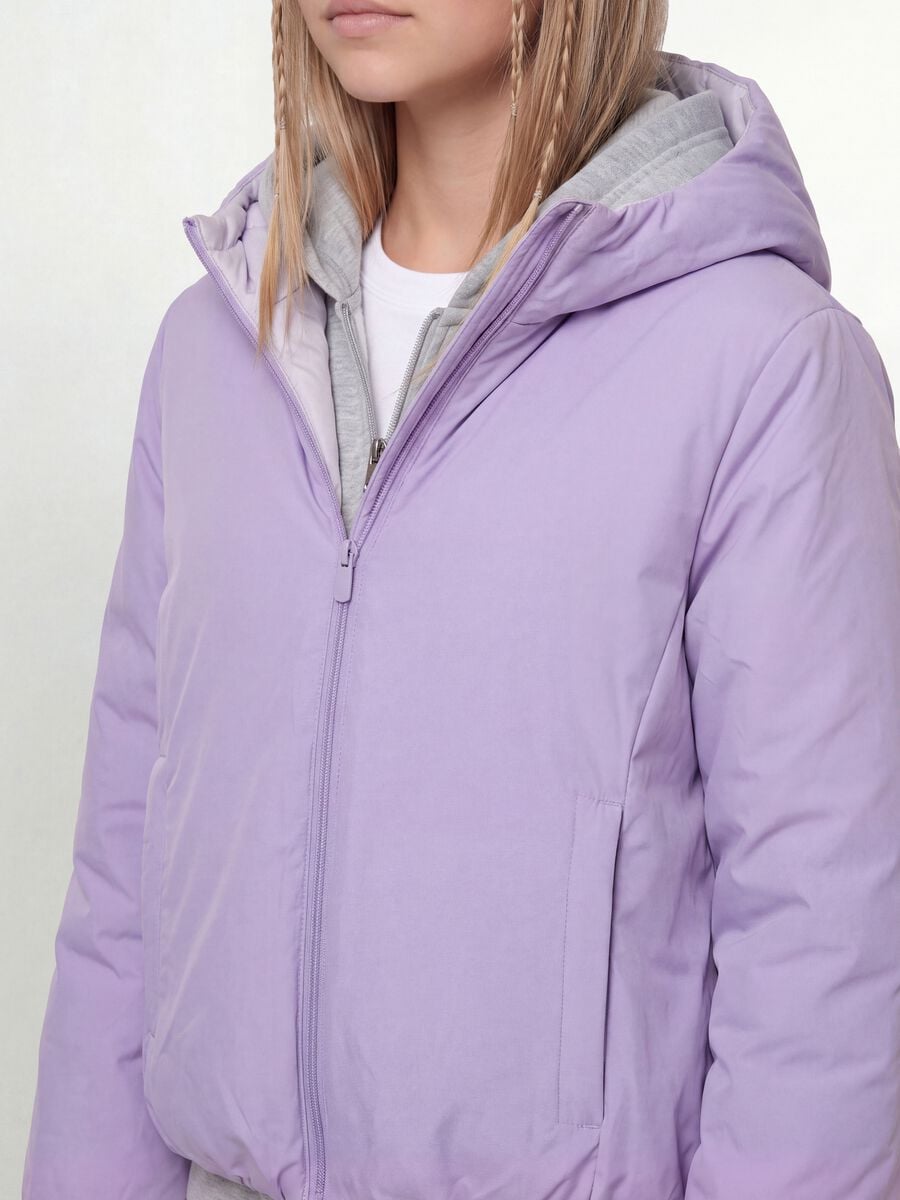 Giacca Ultralight viola reversibile con cappuccio e zip per ragazza_1