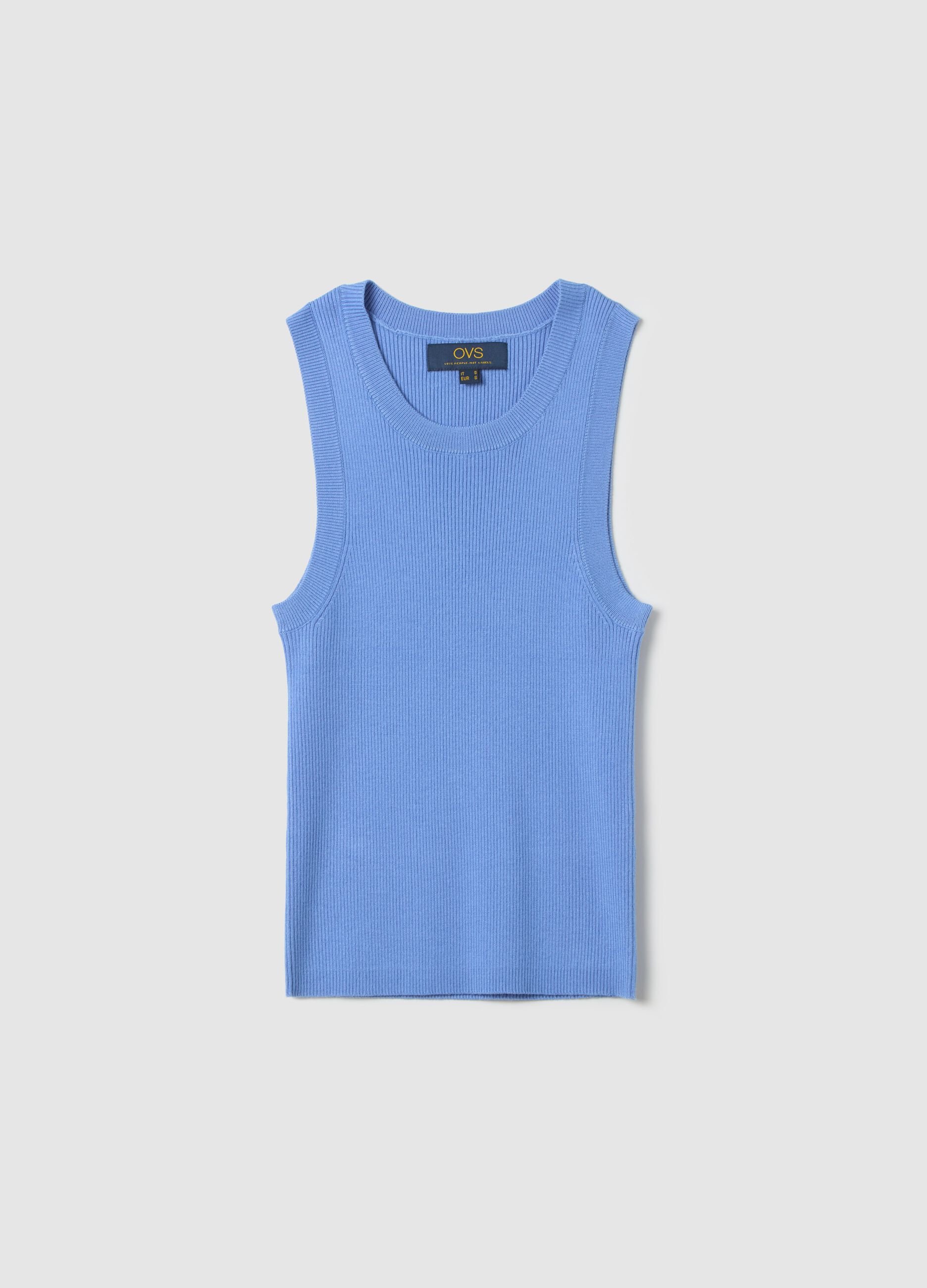 Ribbed tank top with halter neck