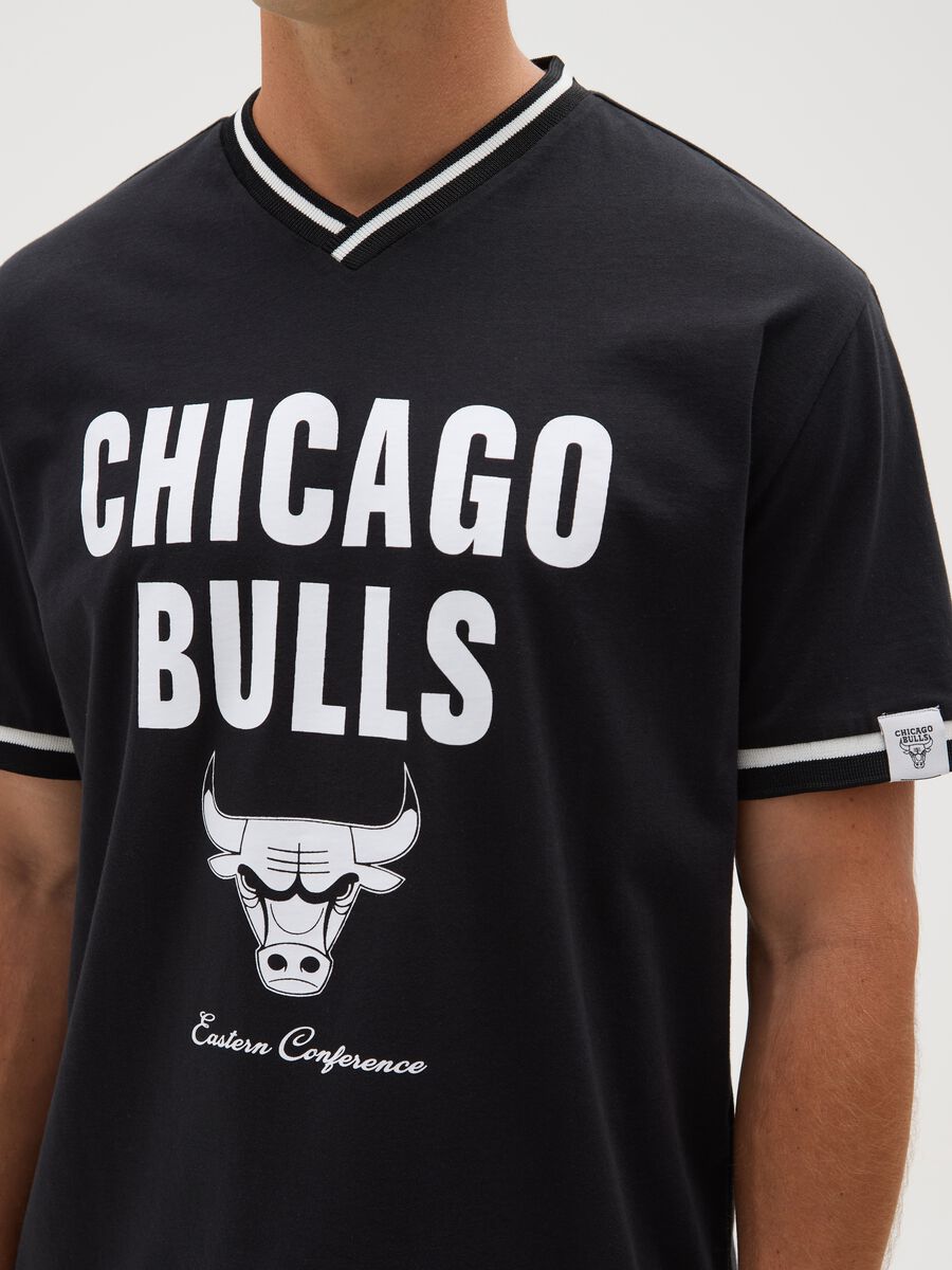 Maglia in puro cotone nera con stampa Chicago Bulls_3