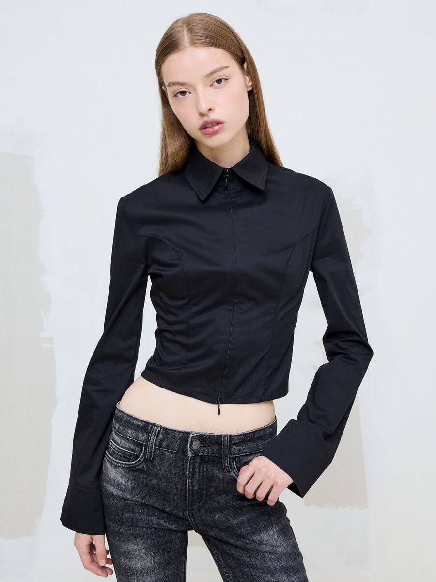 Fitted Full-Zip Shirt Black_0