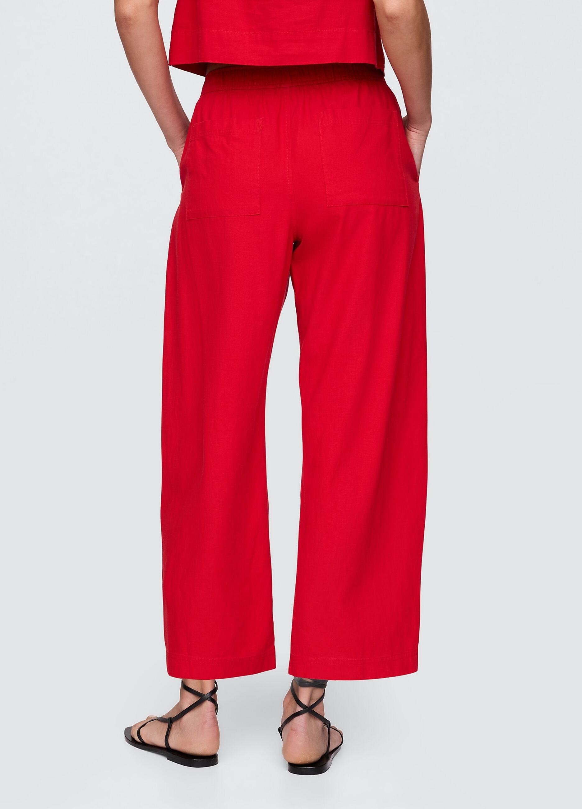Red wide trousers in linen and viscose