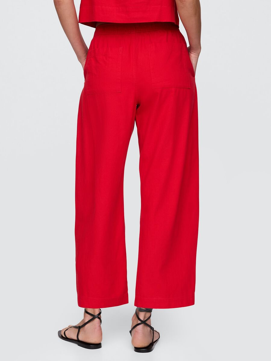 Red wide trousers in linen and viscose_3