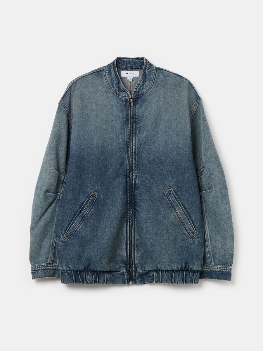 Oversized full-zip bomber jacket in denim_4