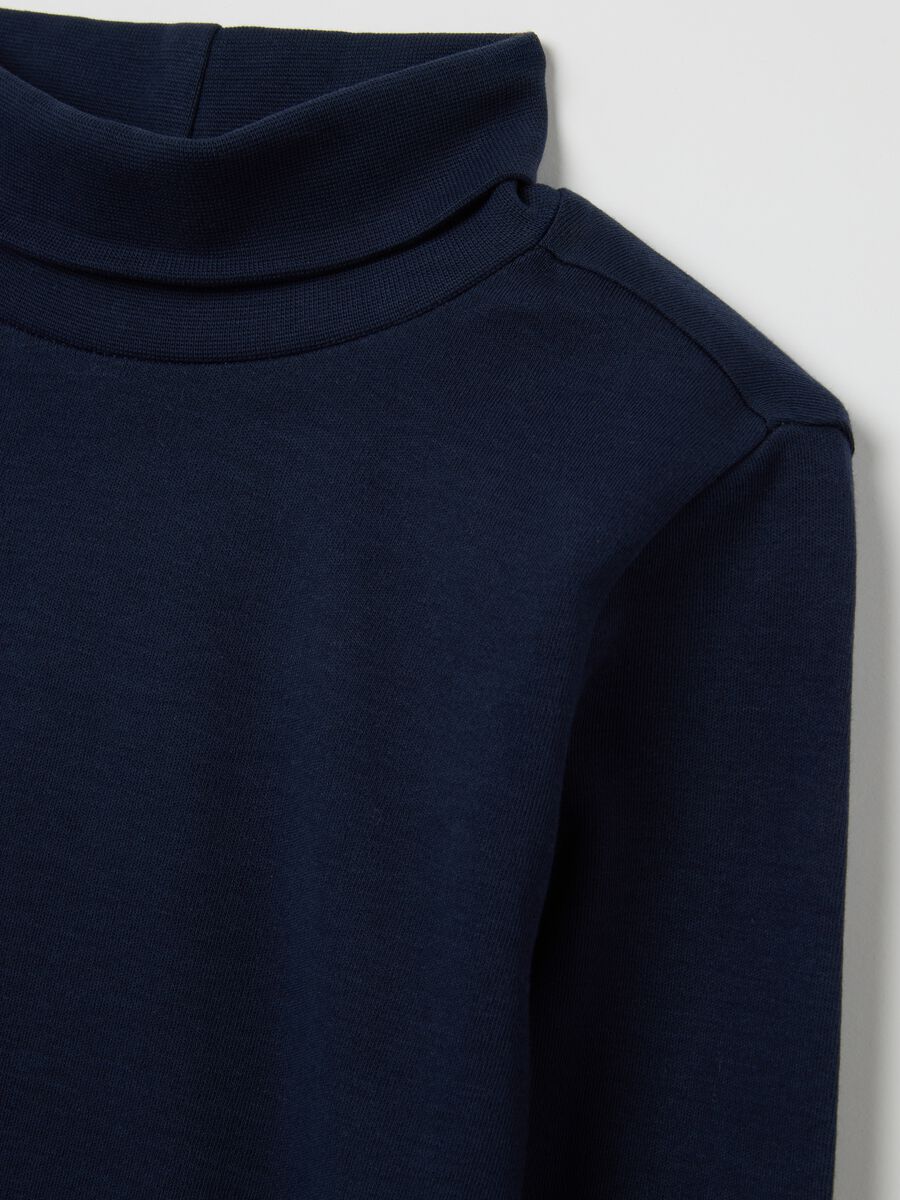 Children's blue turtleneck jumper in pure cotton regular fit_2