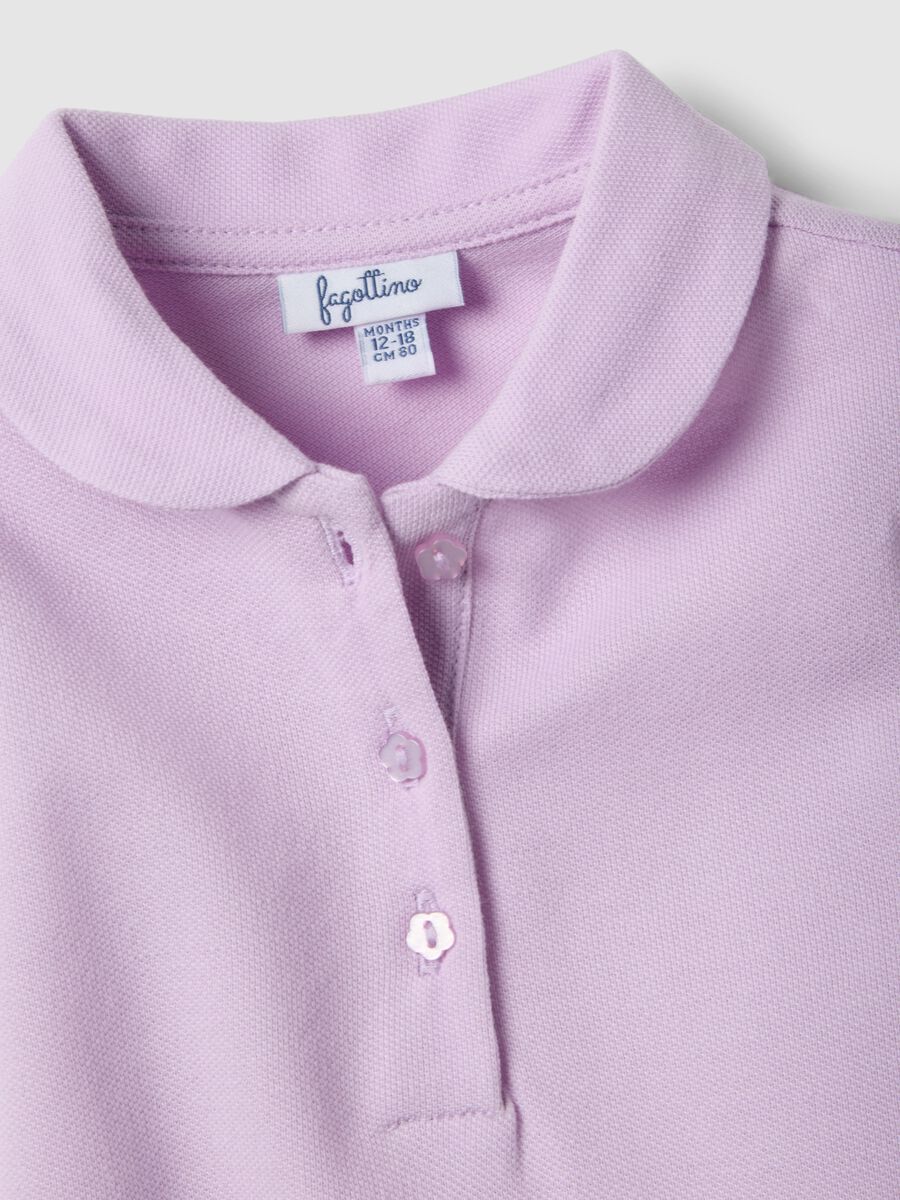 Girls' regular fit violet pure cotton polo with gathered sleeves_3