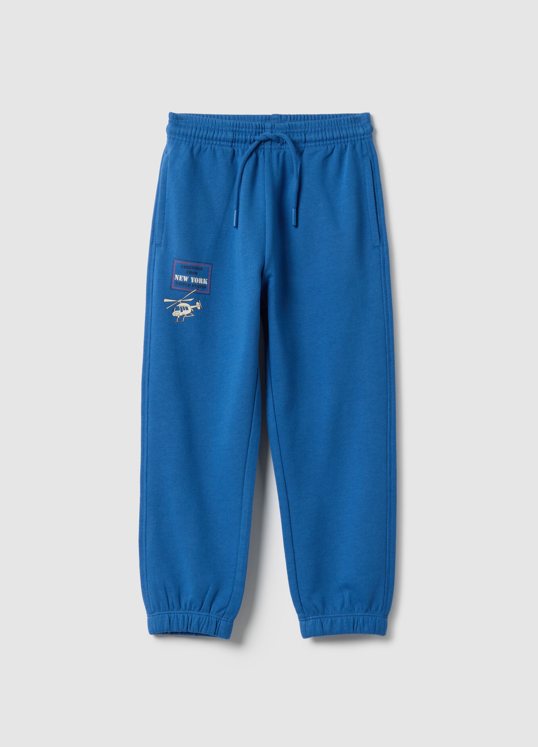 Children's blue jogger trousers in pure cotton regular fit with logo