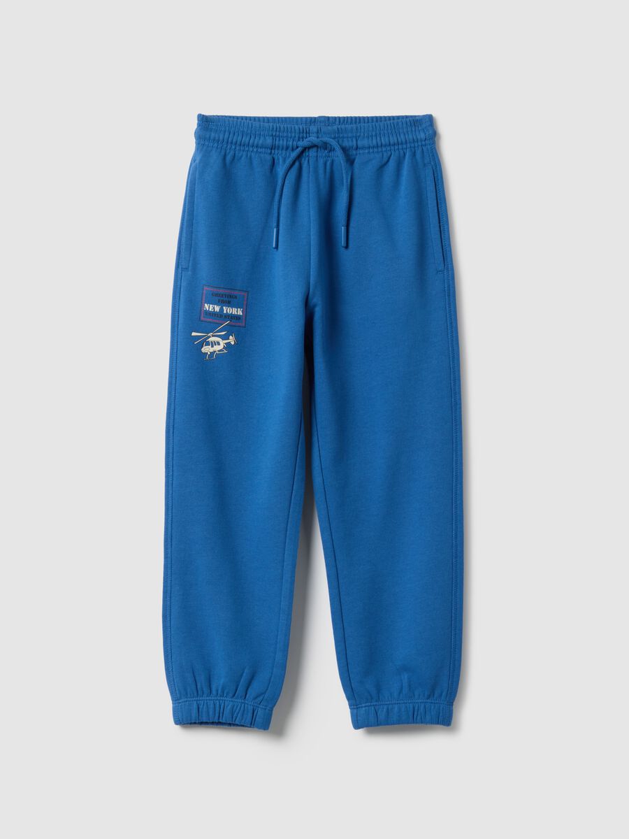 Children's blue jogger trousers in pure cotton regular fit with logo_0