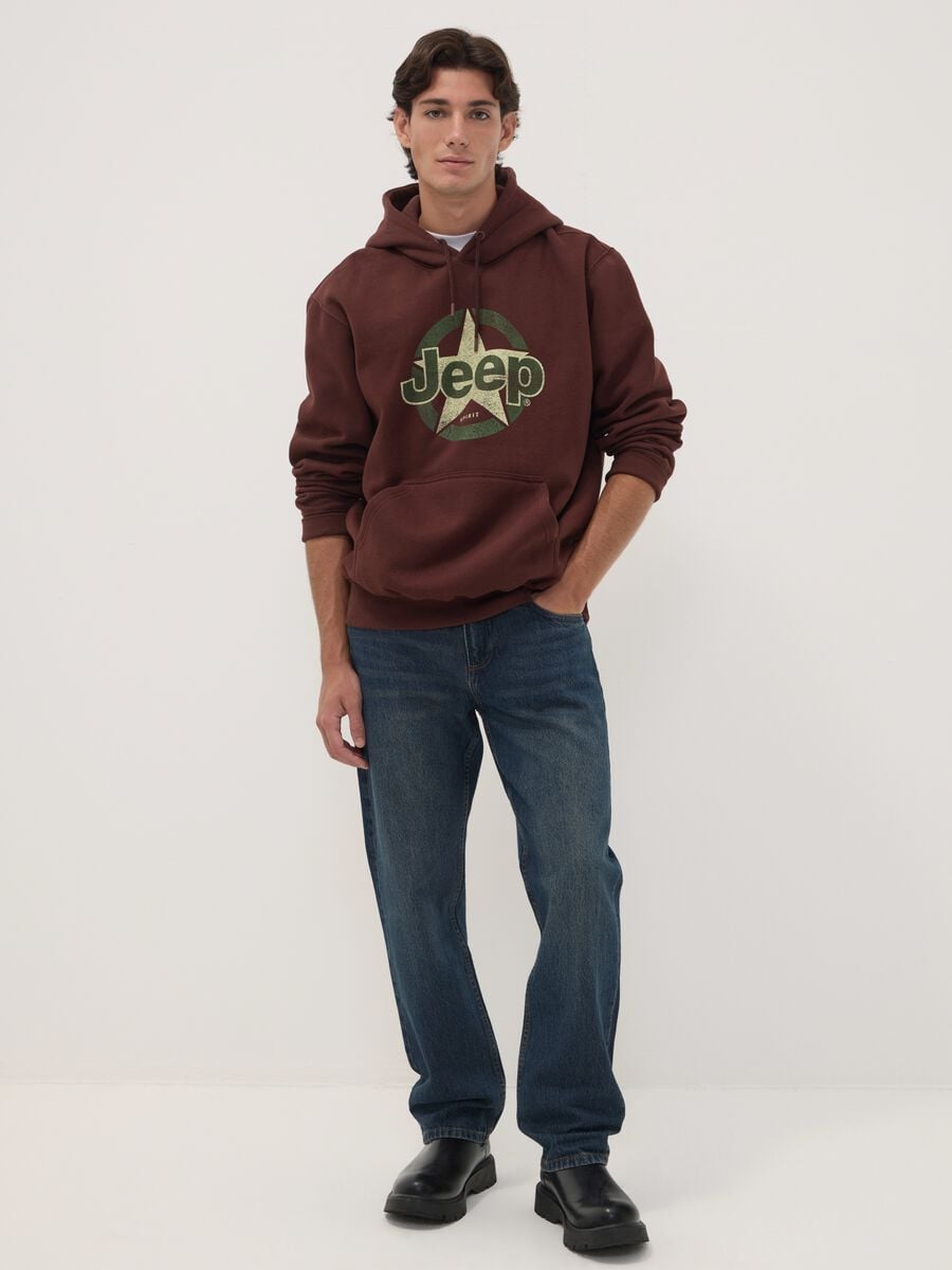 Felpa marrone in misto cotone con cappuccio e stampa Jeep relaxed fit_2