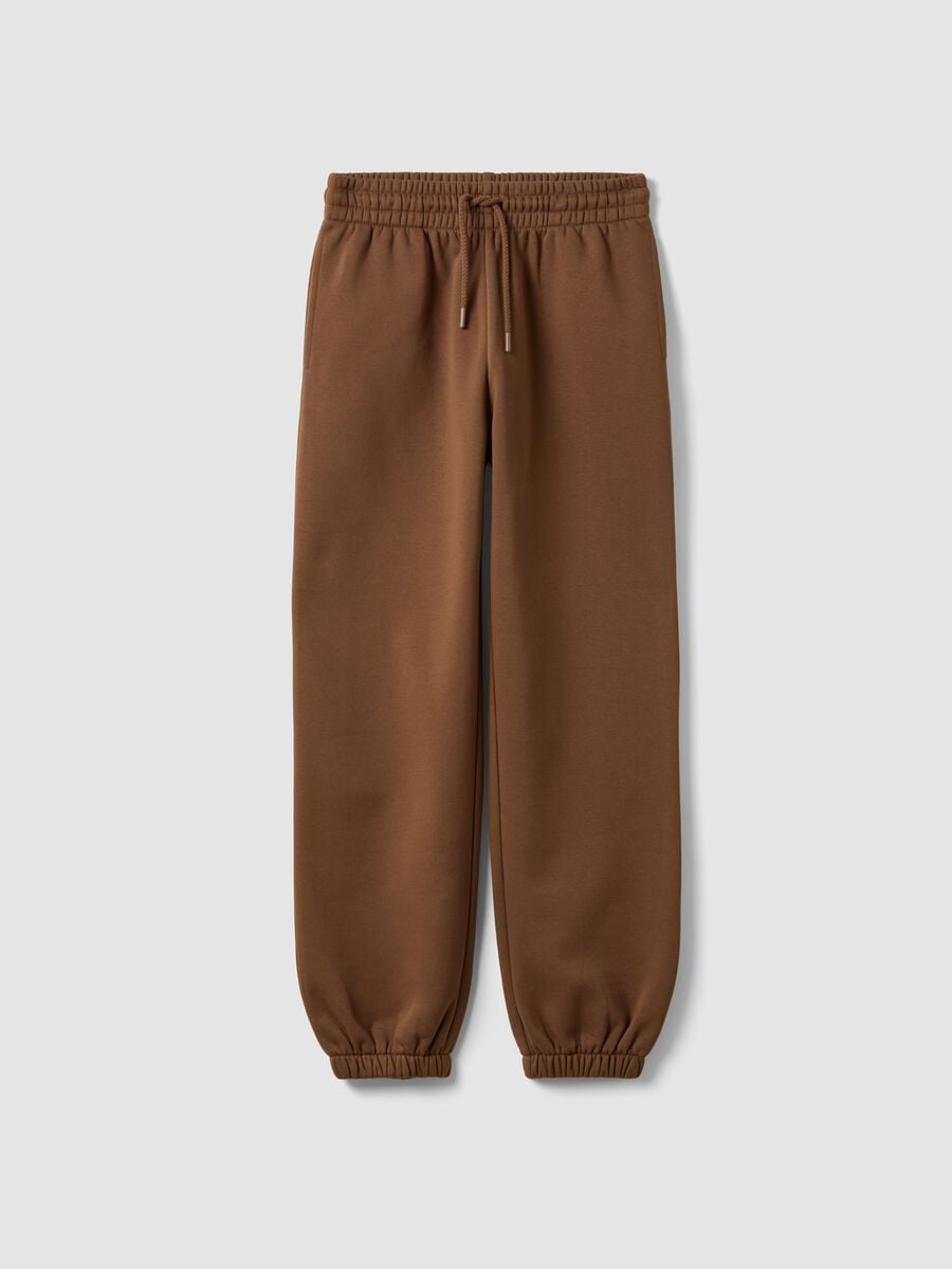 Brown cotton-blend jogger trousers with elasticated waist, regular fit_0