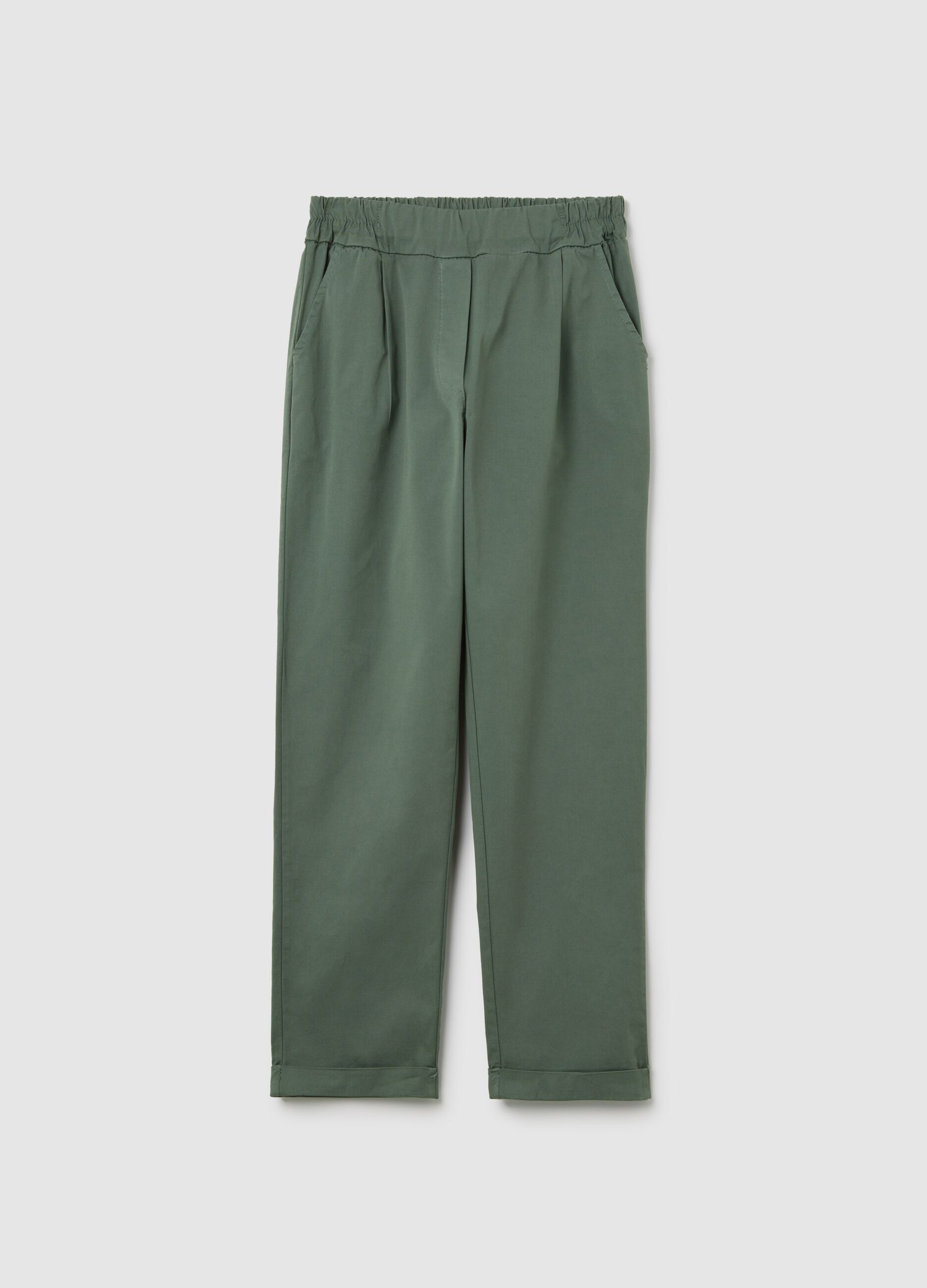 Green cropped trousers in stretch cotton