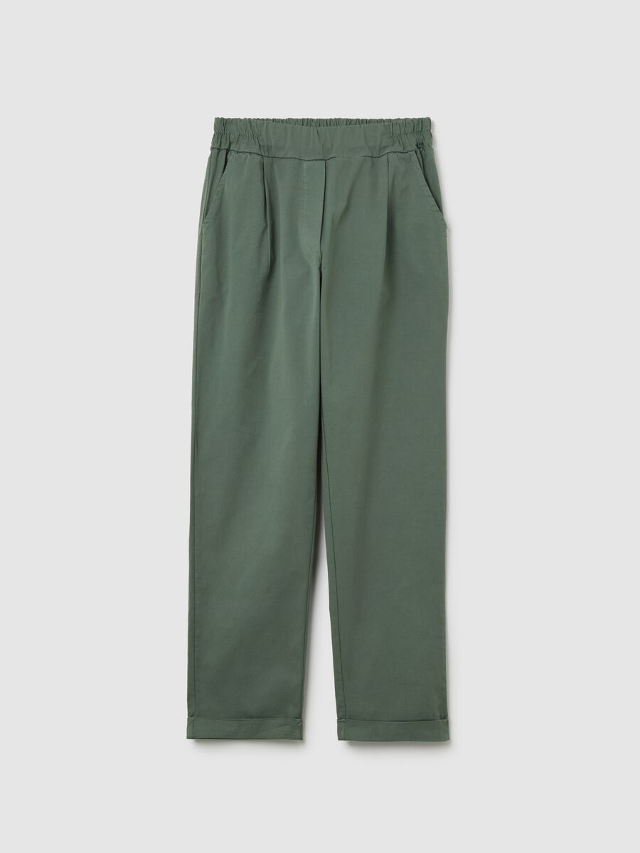 Green cropped trousers in stretch cotton_4