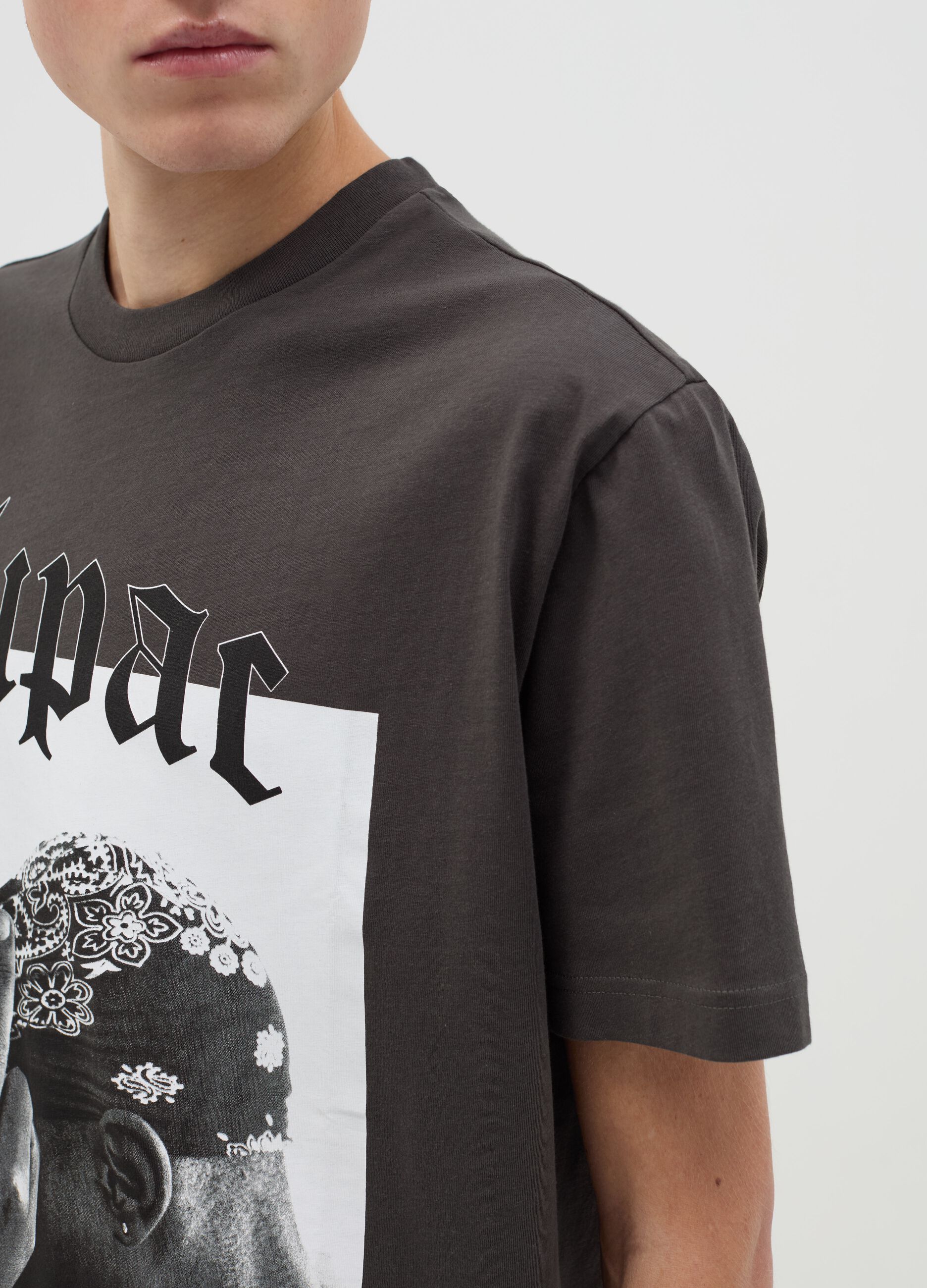 Cotton T-shirt with Tupac print
