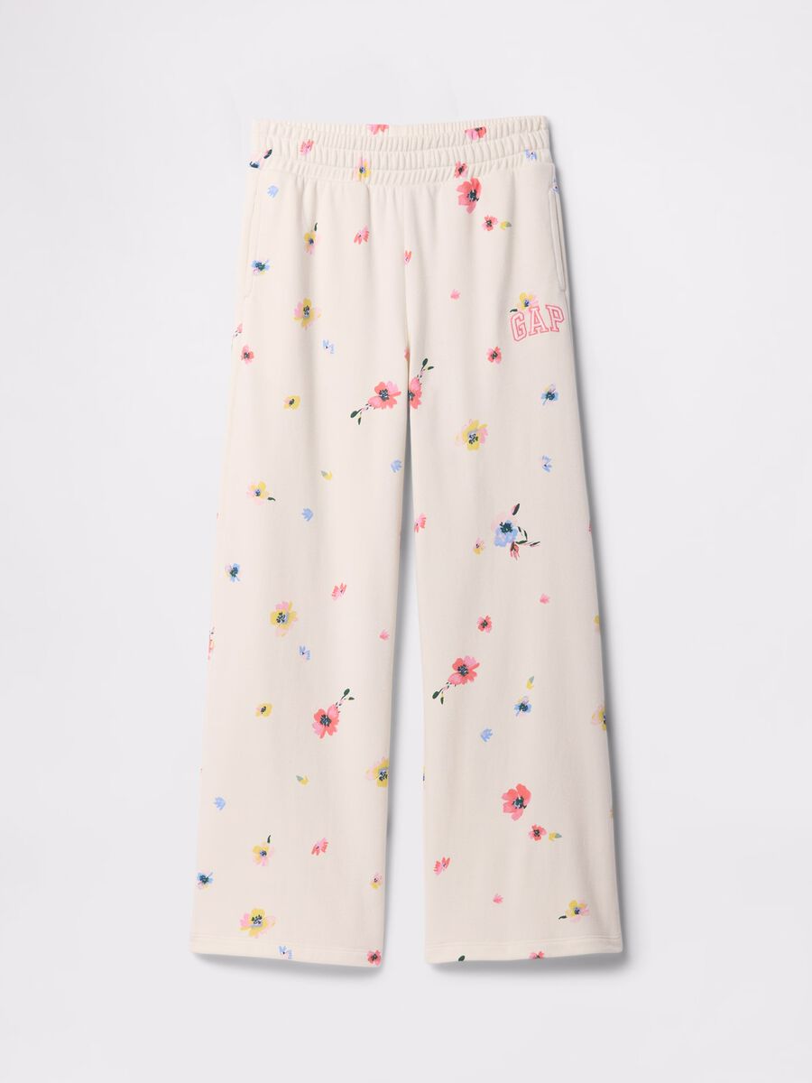 White wide-leg joggers with flowers print_4