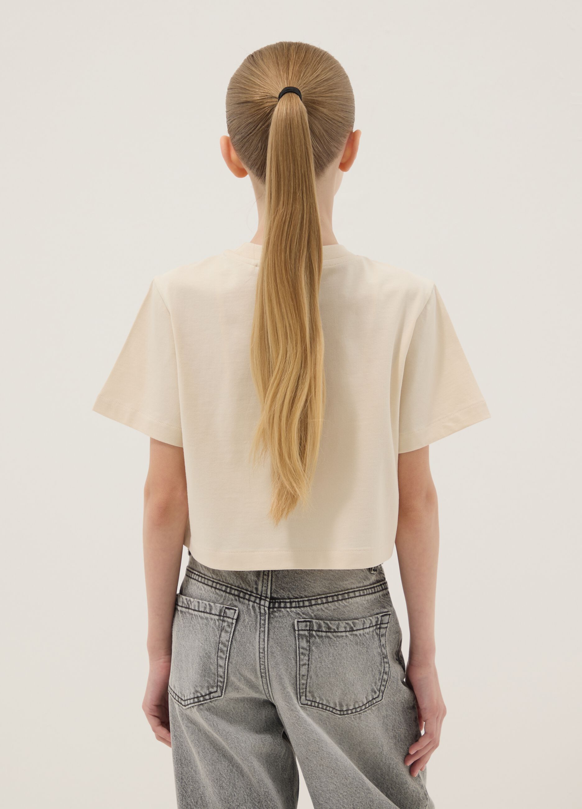 Beige organic cotton short-sleeve T-shirt