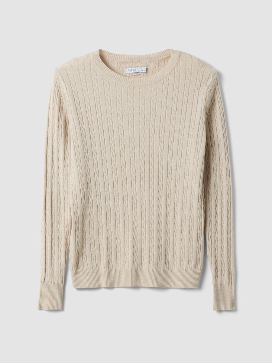 Maglia beige in misto viscosa a trecce regular fit_0