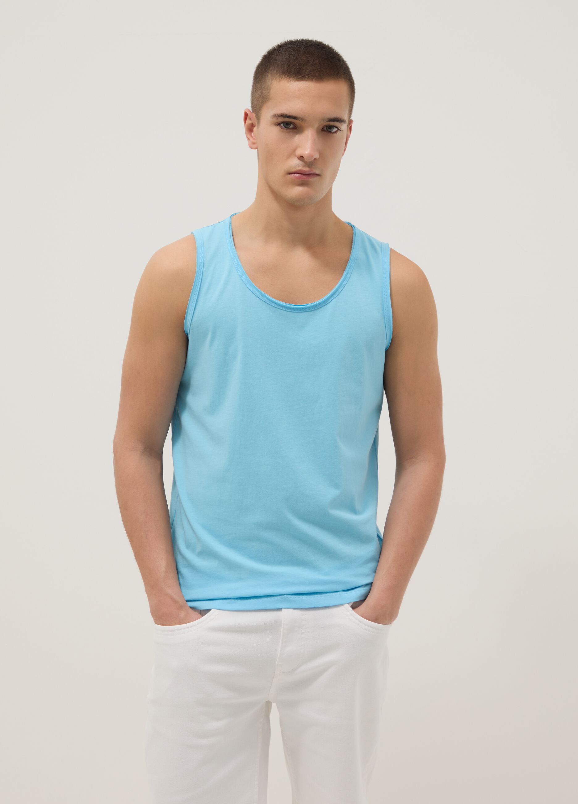 Light Blue Pure Cotton Vest Top