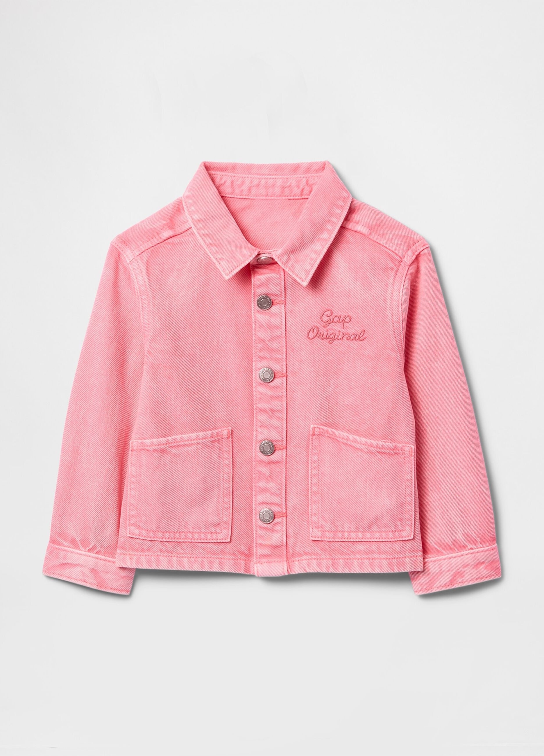 Pink denim jacket for girls with embroidered logo