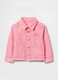 Pink denim jacket for girls with embroidered logo_1