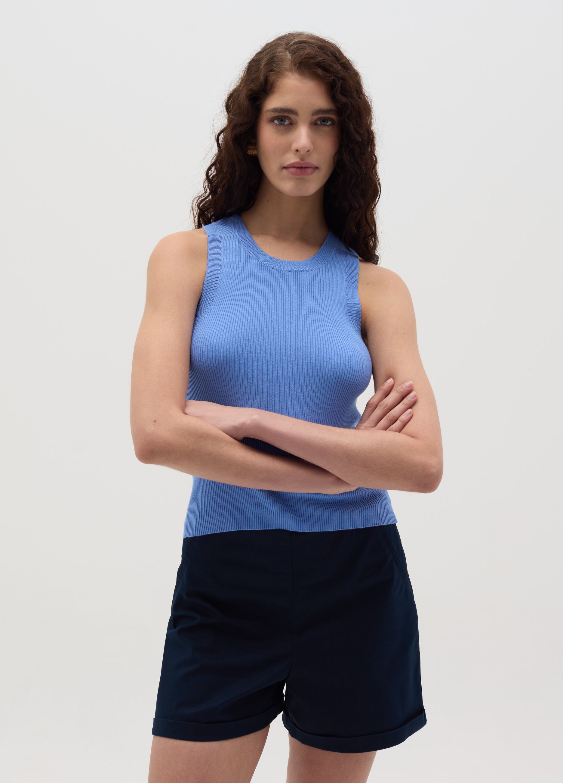 Ribbed tank top with halter neck