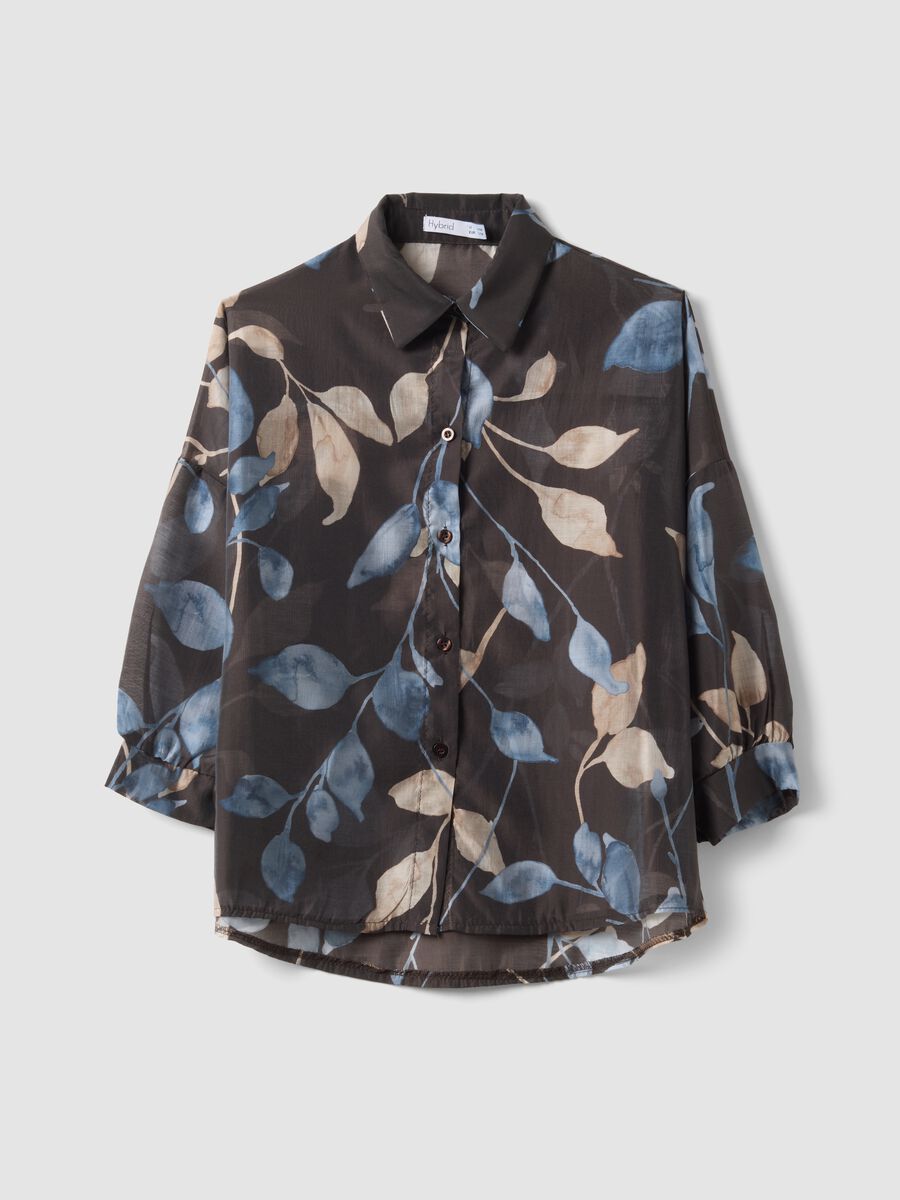 Brown lyocell-blend regular-fit shirt with foliage print_4