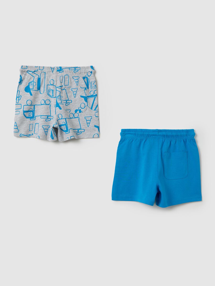 Two-pack grey and blue Bermuda shorts with drawstring and print_1